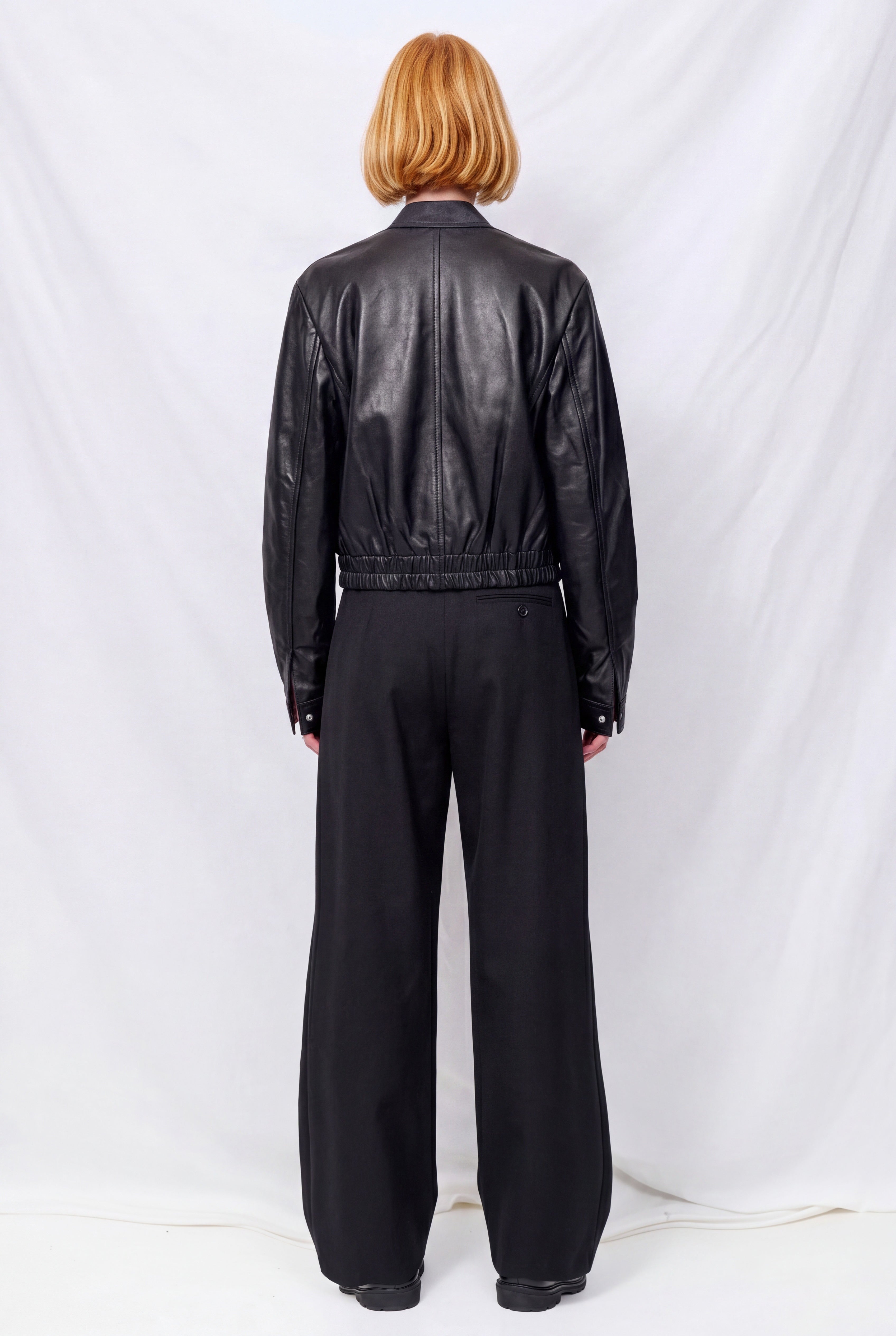 Black Leather Shrunken Zip Jacket