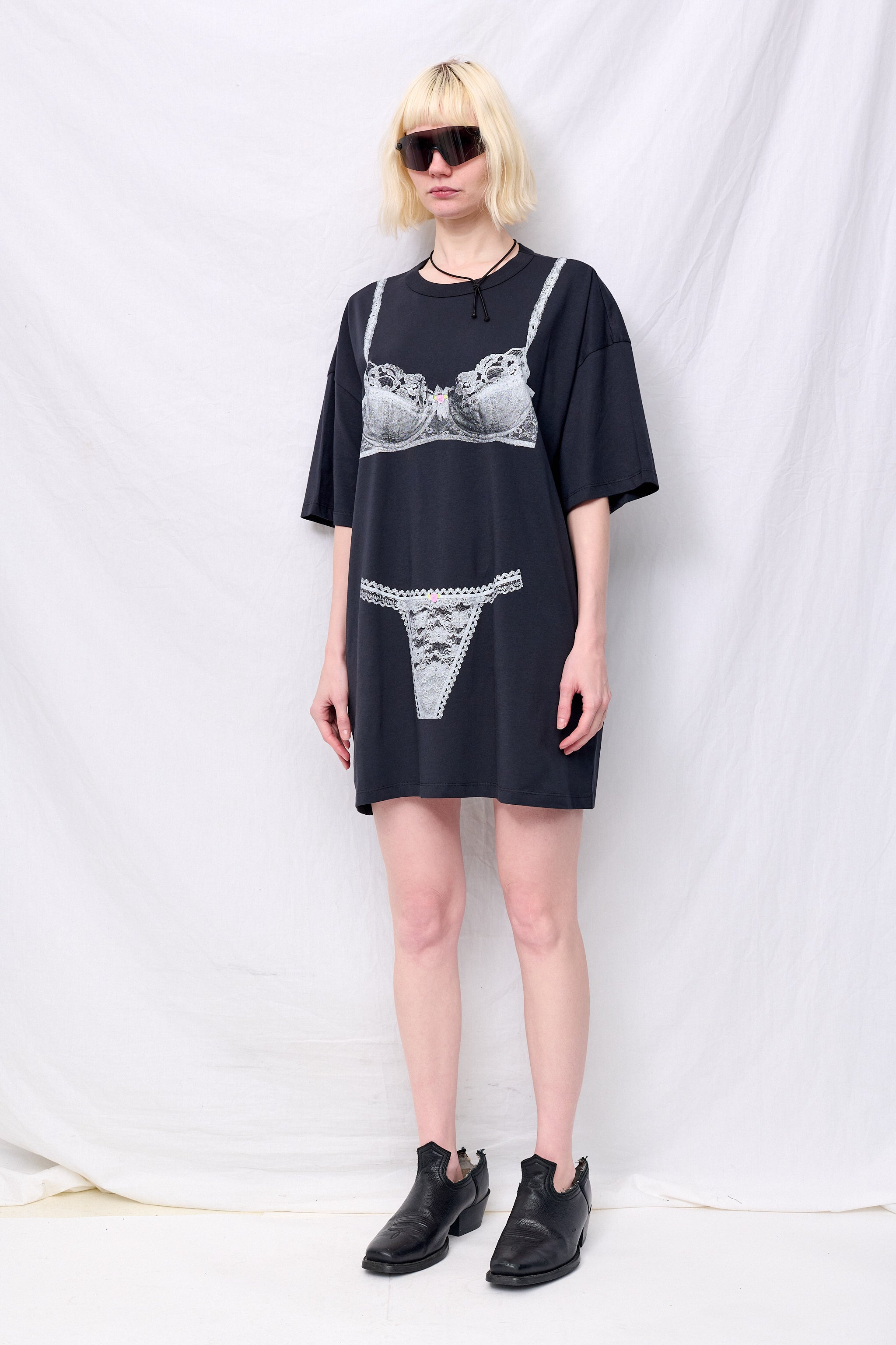 Vaquera トロンプルイユ　Tシャツ Washed Black Trompe L'oeil Tall Tee Knit - Vaquera – Assembly New York