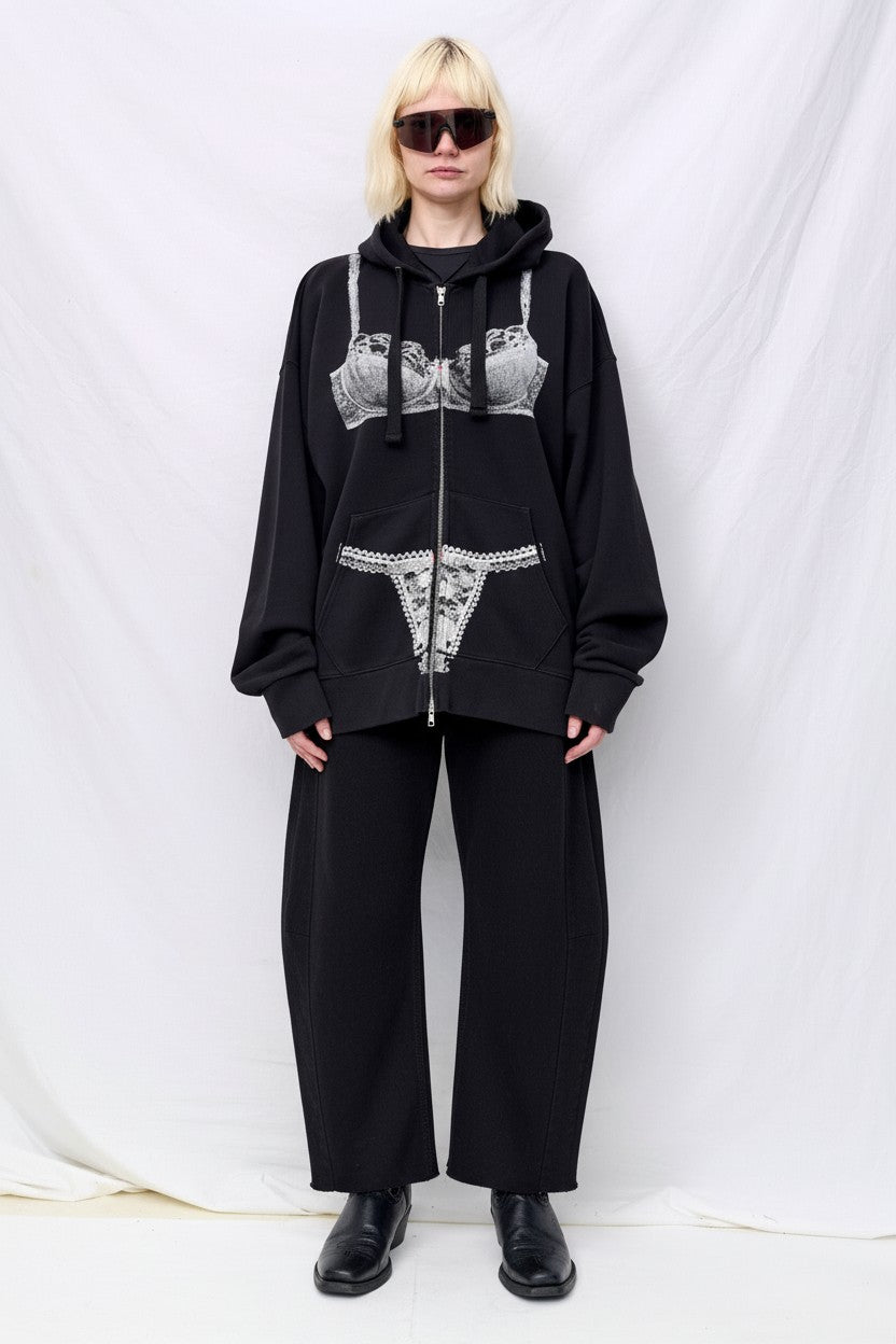 Washed Black Trompe L'oeil Zip Hoodie Knit