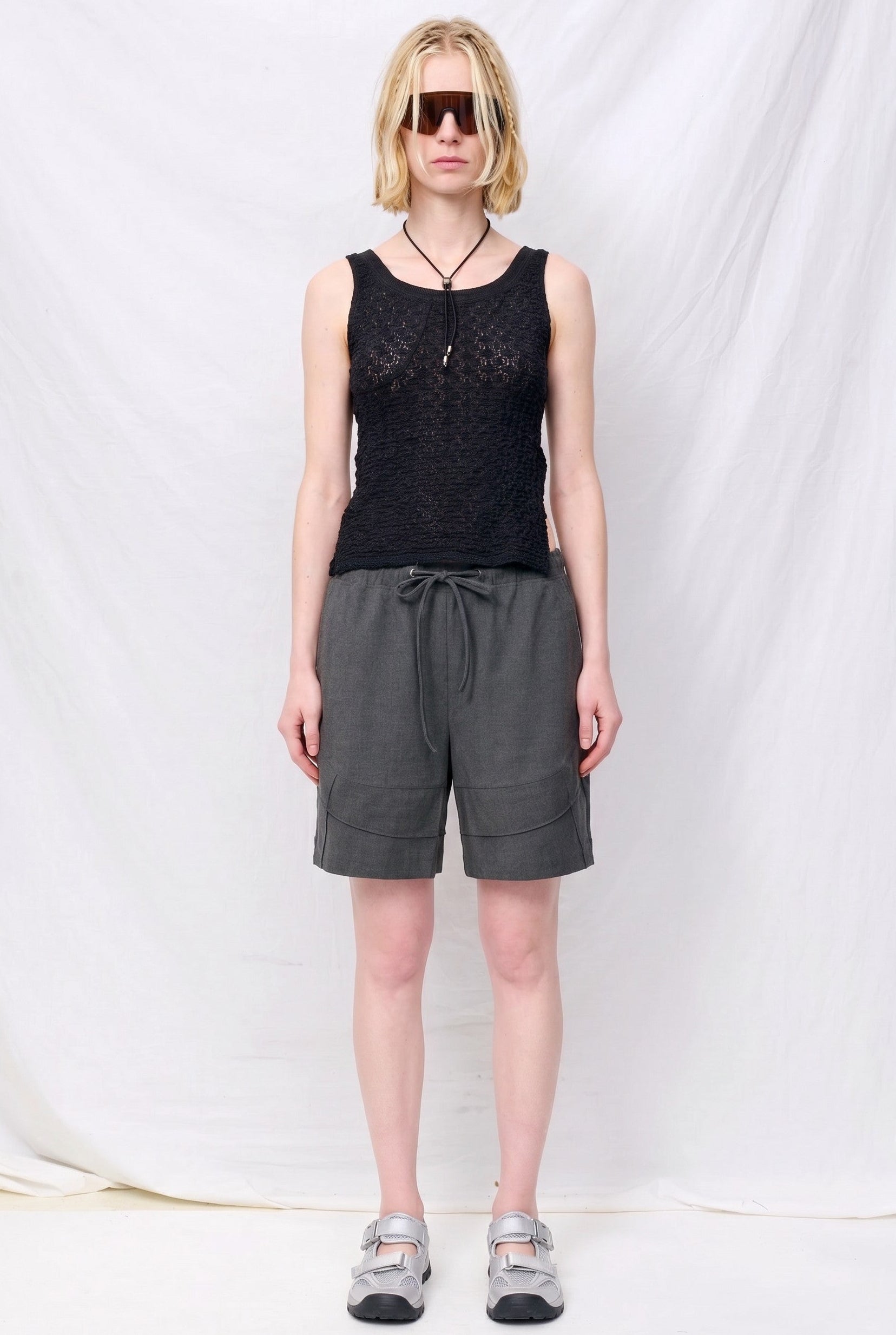Grey Double TR Pintuck Cocoon Shorts