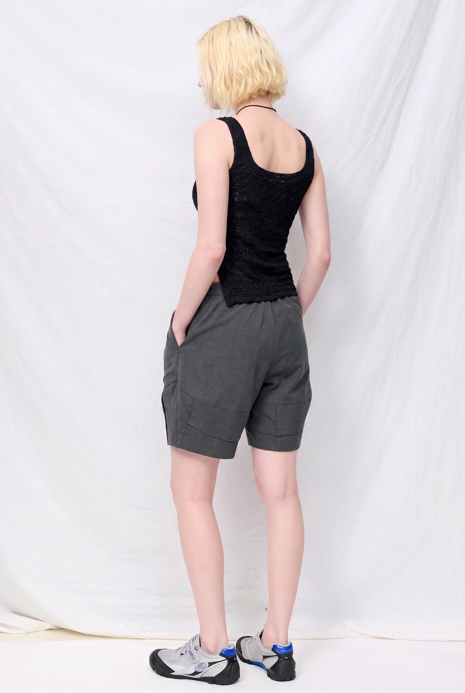 Grey Double TR Pintuck Cocoon Shorts