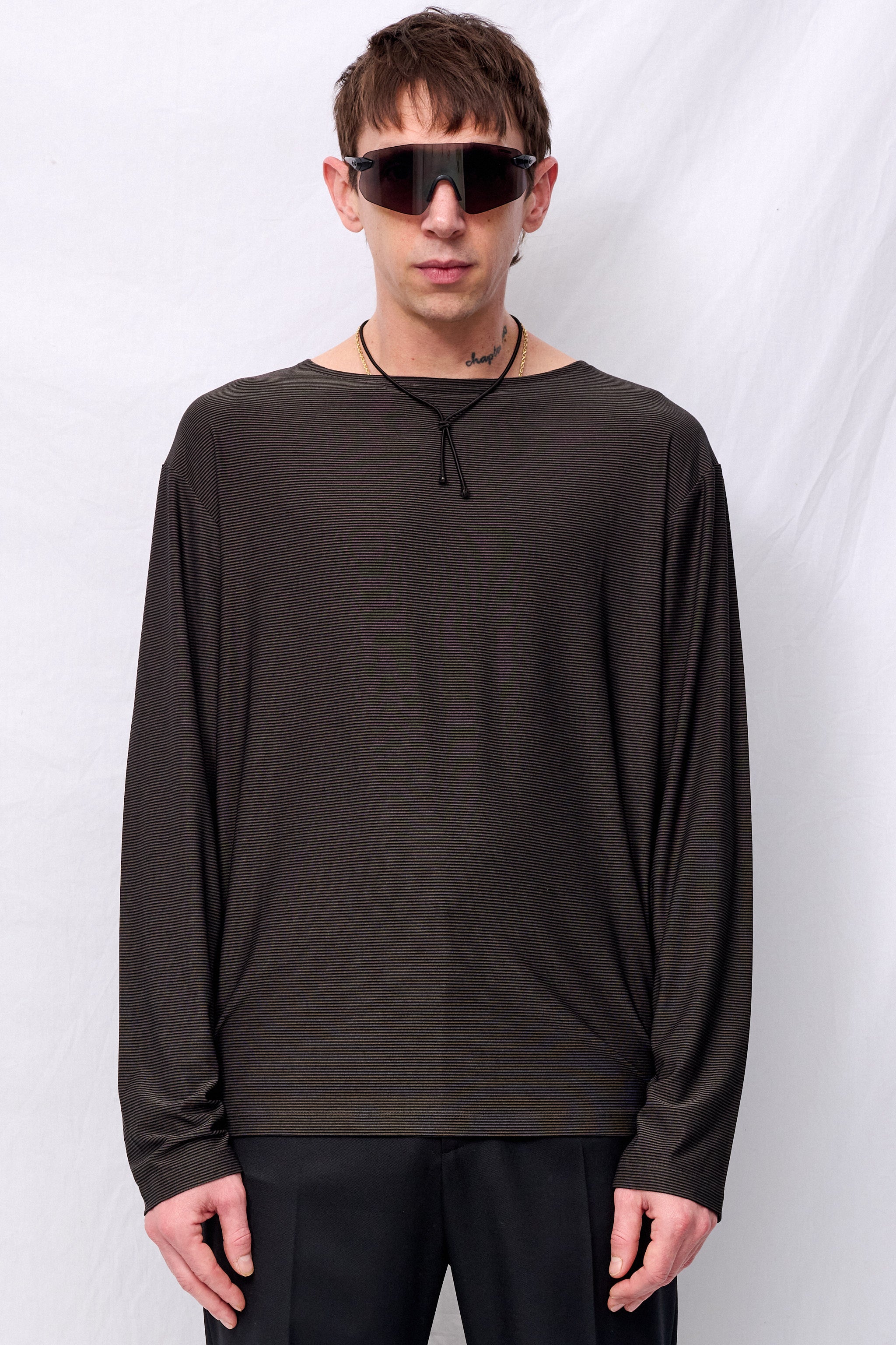 Grey Stripe Boat Neck Long Sleeve Top