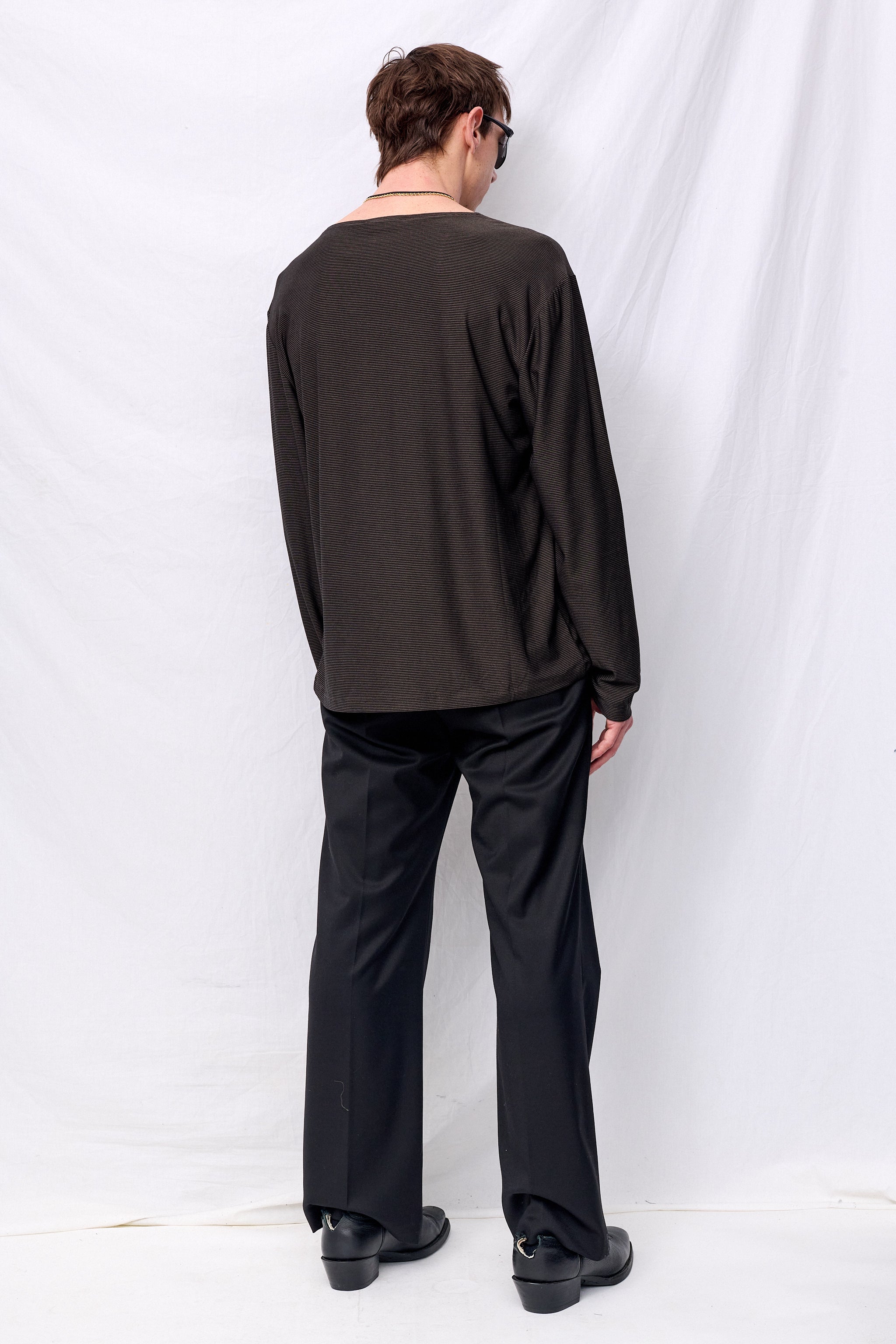 Grey Stripe Boat Neck Long Sleeve Top