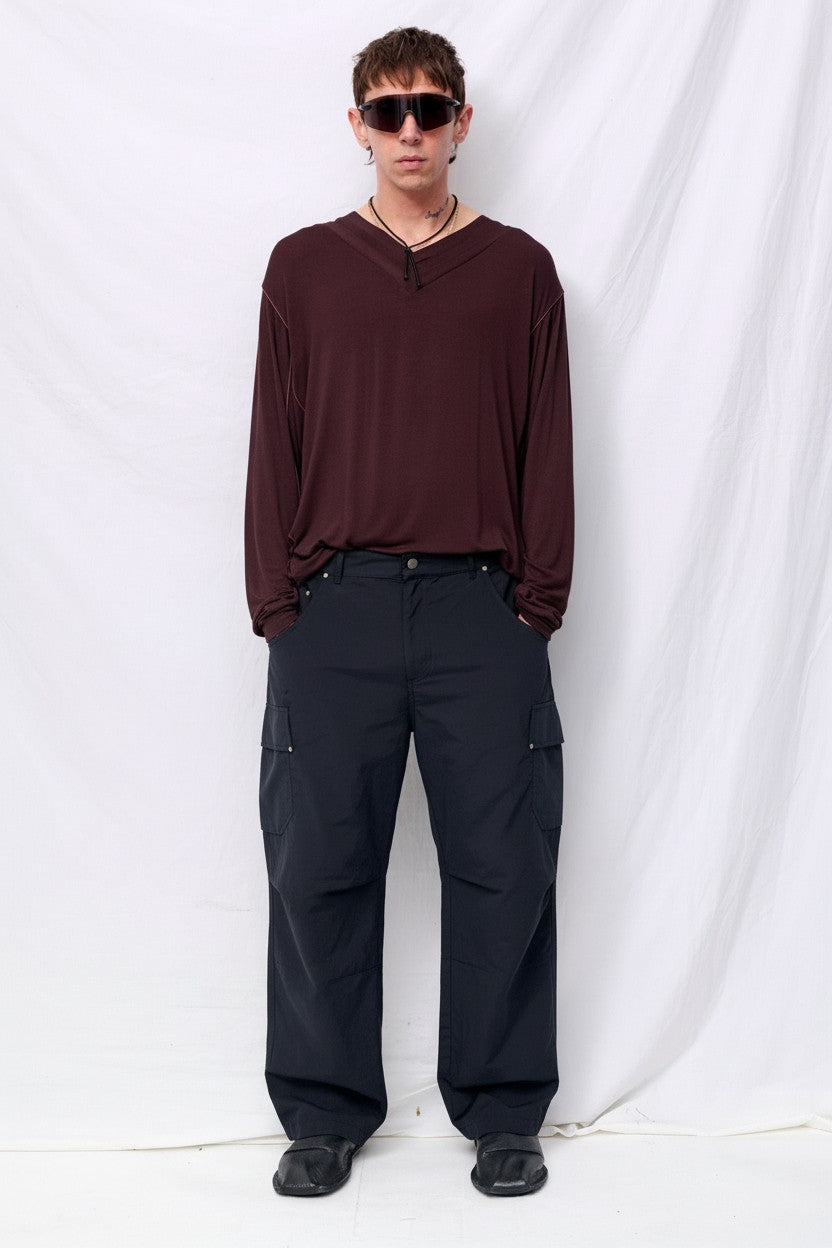 Dark Brown Longsleeve Double V Football Top