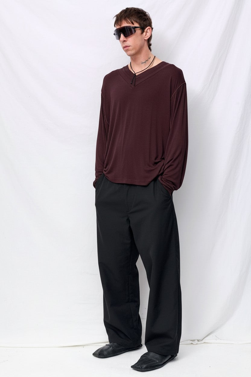Dark Brown Longsleeve Double V Football Top