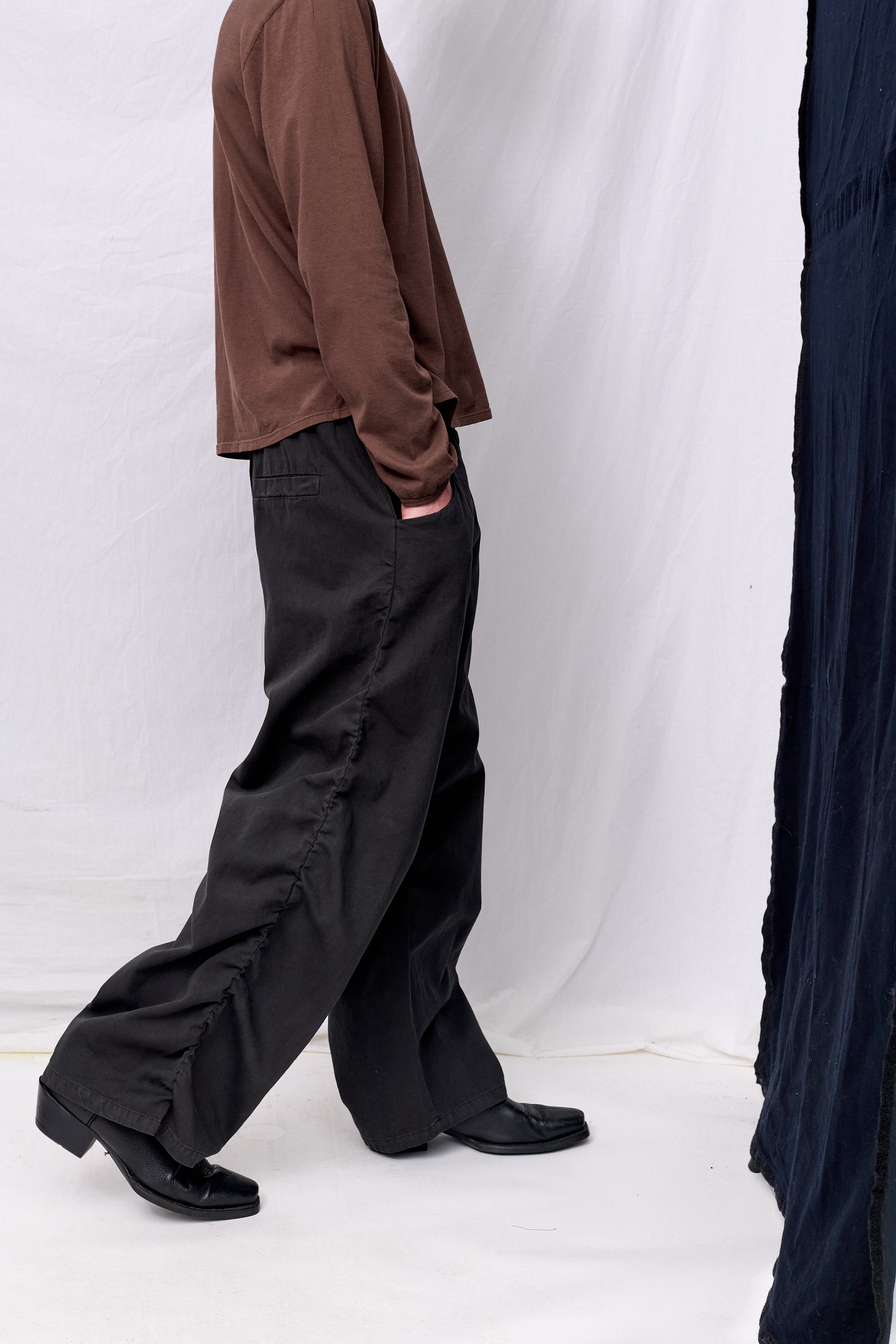 No. 267 Black Thin Canvas Draped Trousers