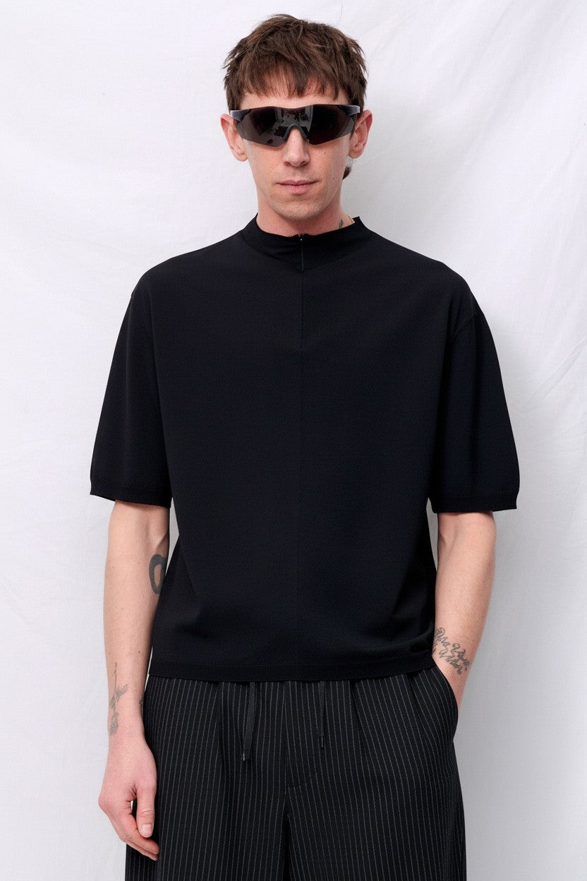 Black Half Zip-Up Knit Top