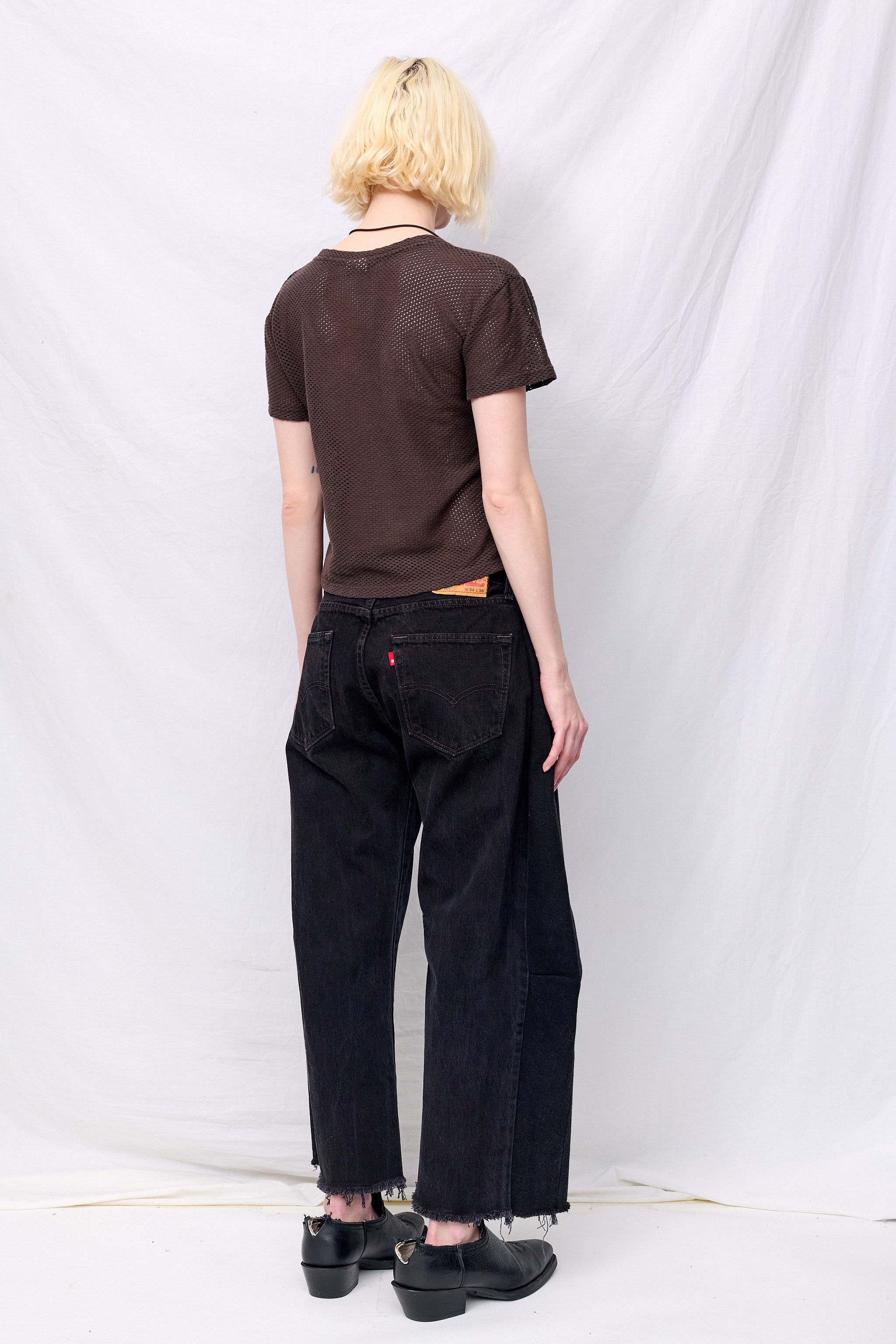 Coffee Bean Carmen Mesh Cropped Tee