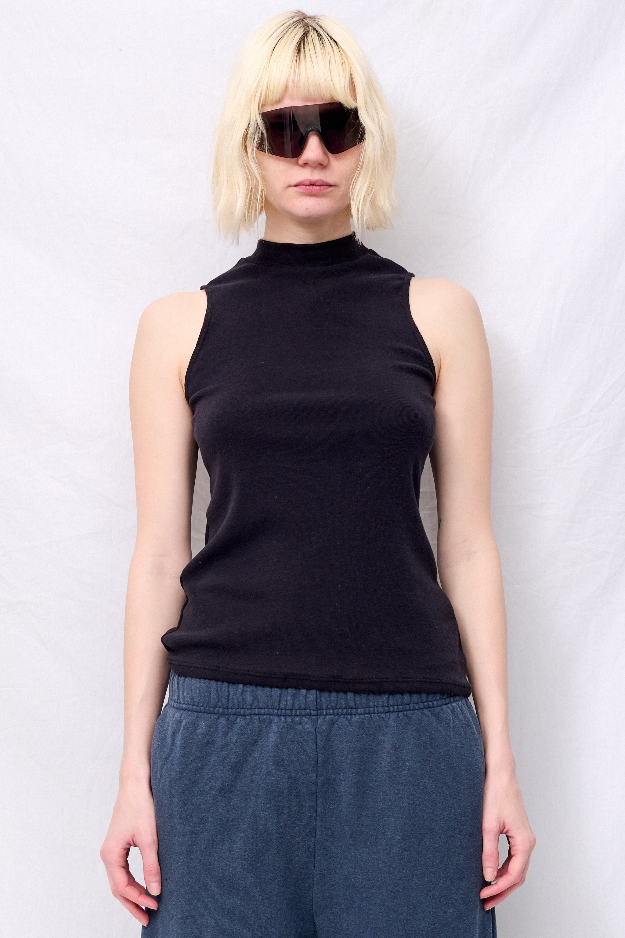 Black Mariposa Sleeveless Mock Tee