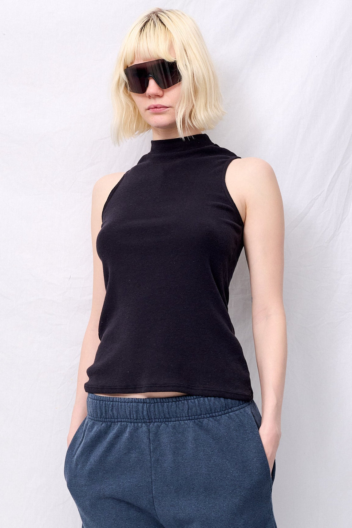 Black Mariposa Sleeveless Mock Tee