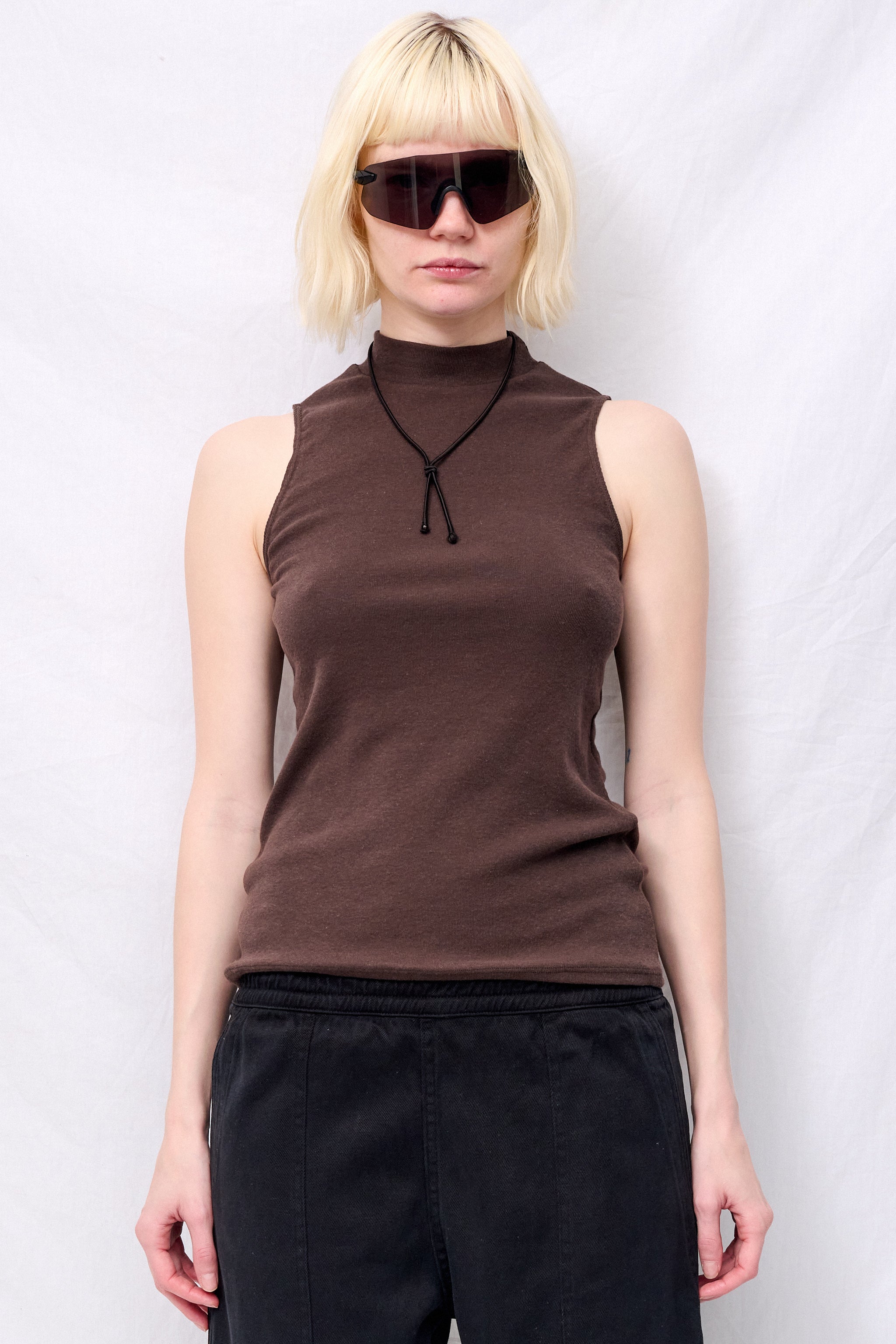 Coffee Bean Mariposa Sleeveless Mock Tee