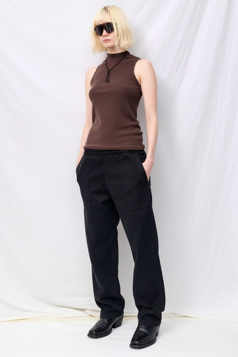 Coffee Bean Mariposa Sleeveless Mock Tee