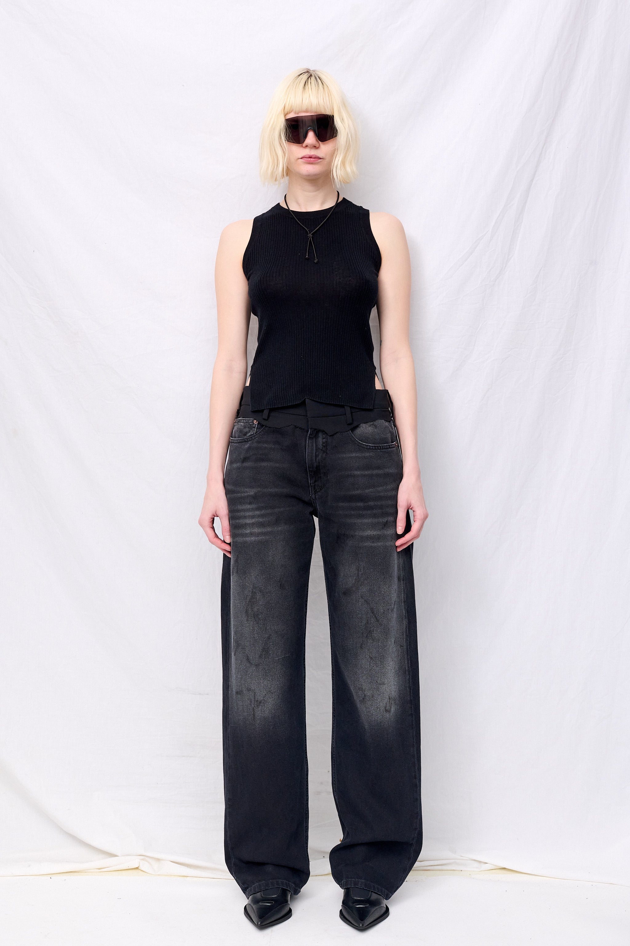 Black Silk Cashmere Ribbed Sleeveless Top