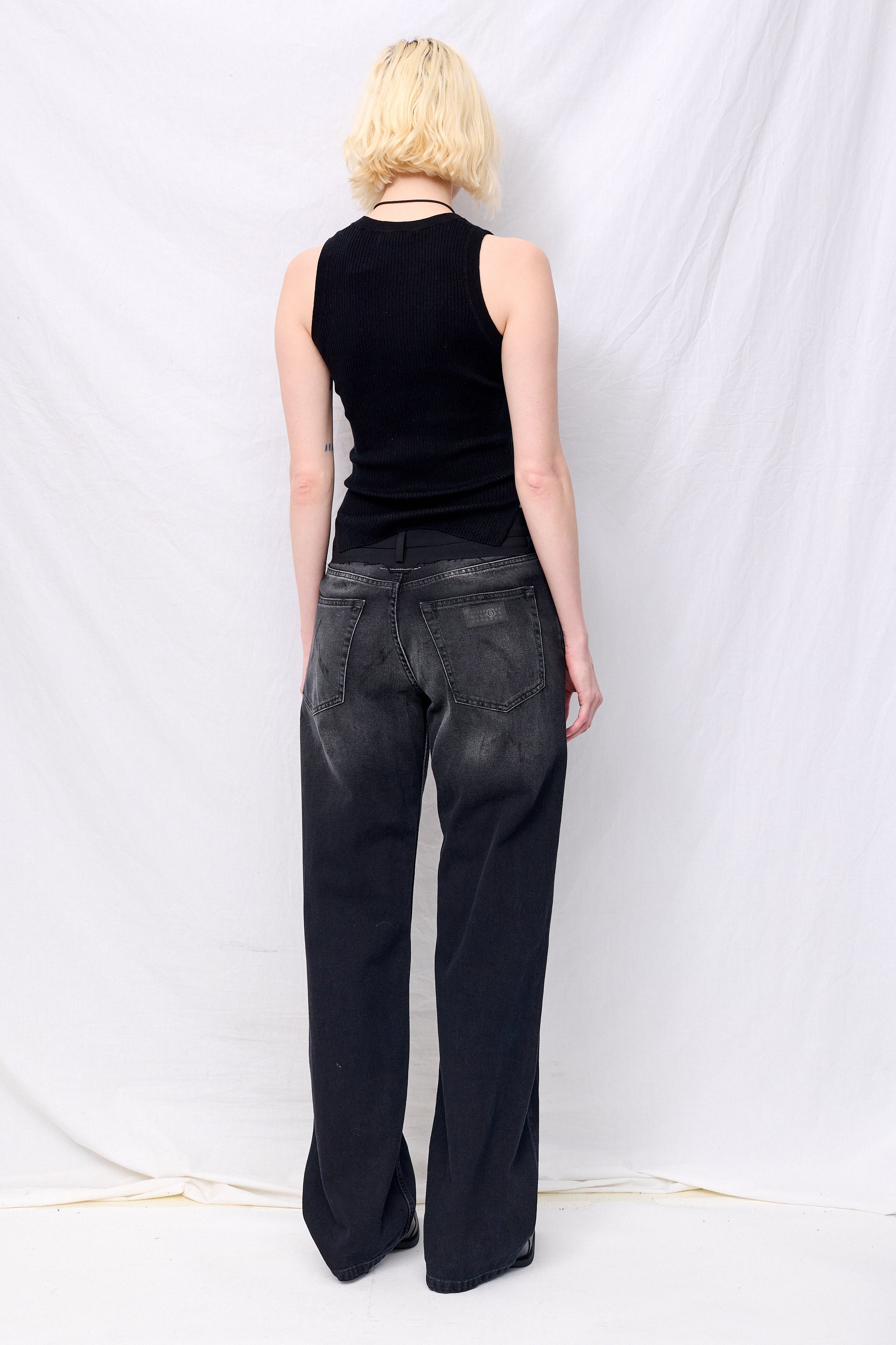 Black Silk Cashmere Ribbed Sleeveless Top