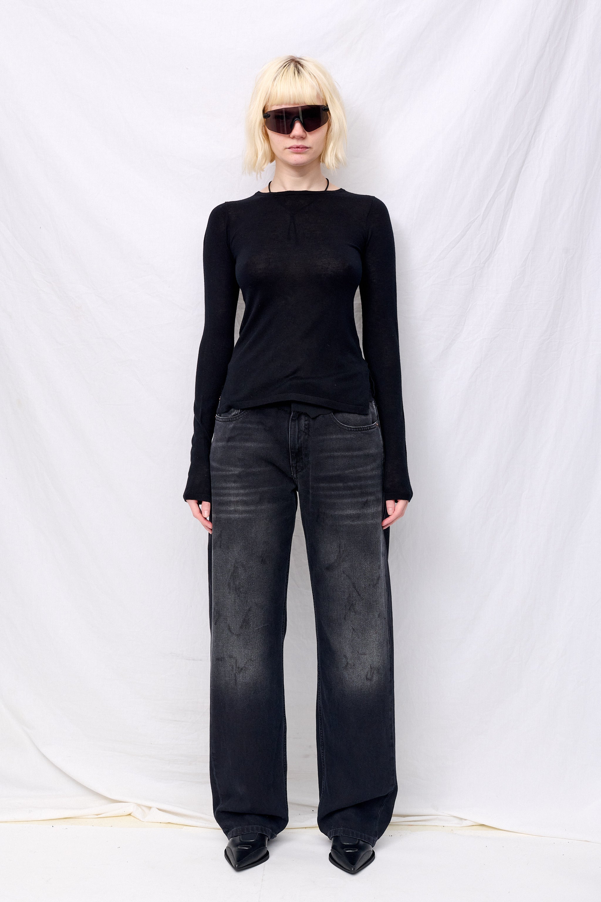 Black Silk Cashmere Long Sleeve Top