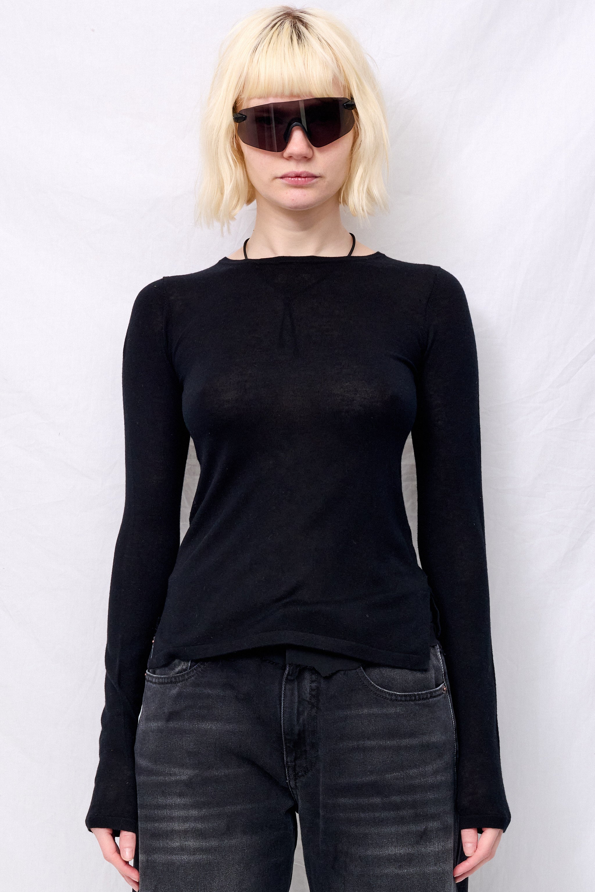 Black Silk Cashmere Long Sleeve Top