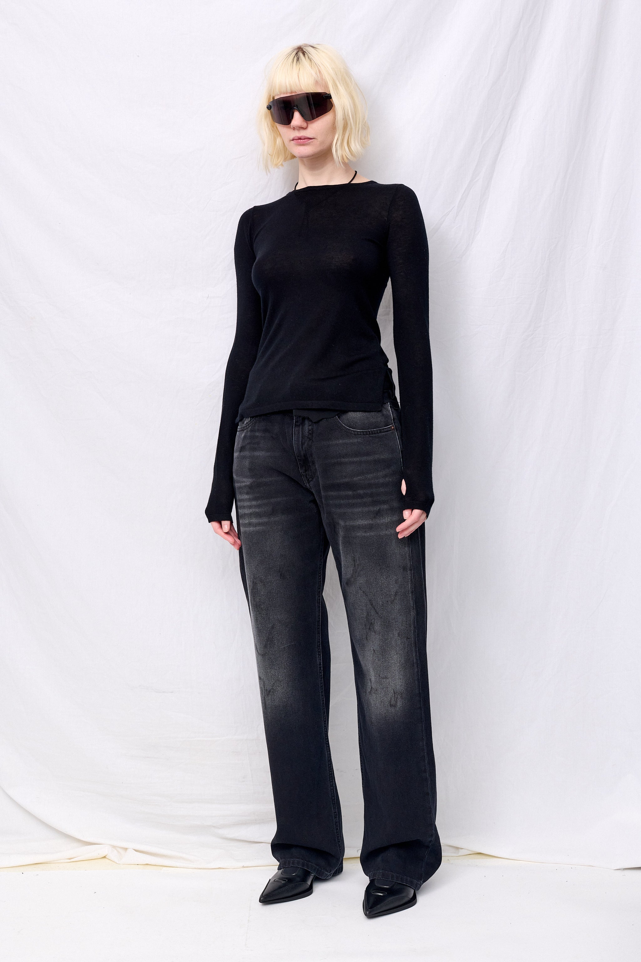Black Silk Cashmere Long Sleeve Top