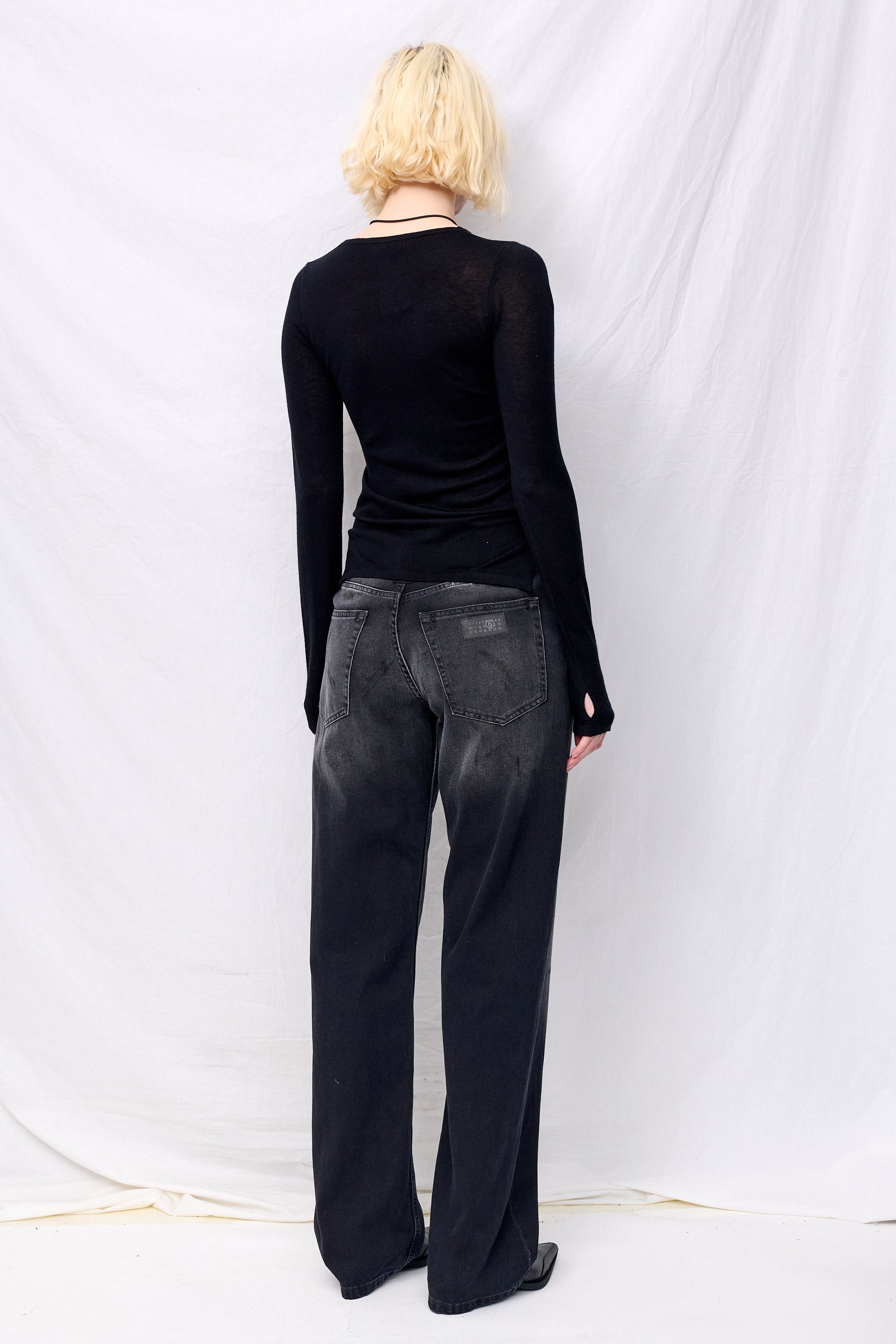 Black Silk Cashmere Long Sleeve Top