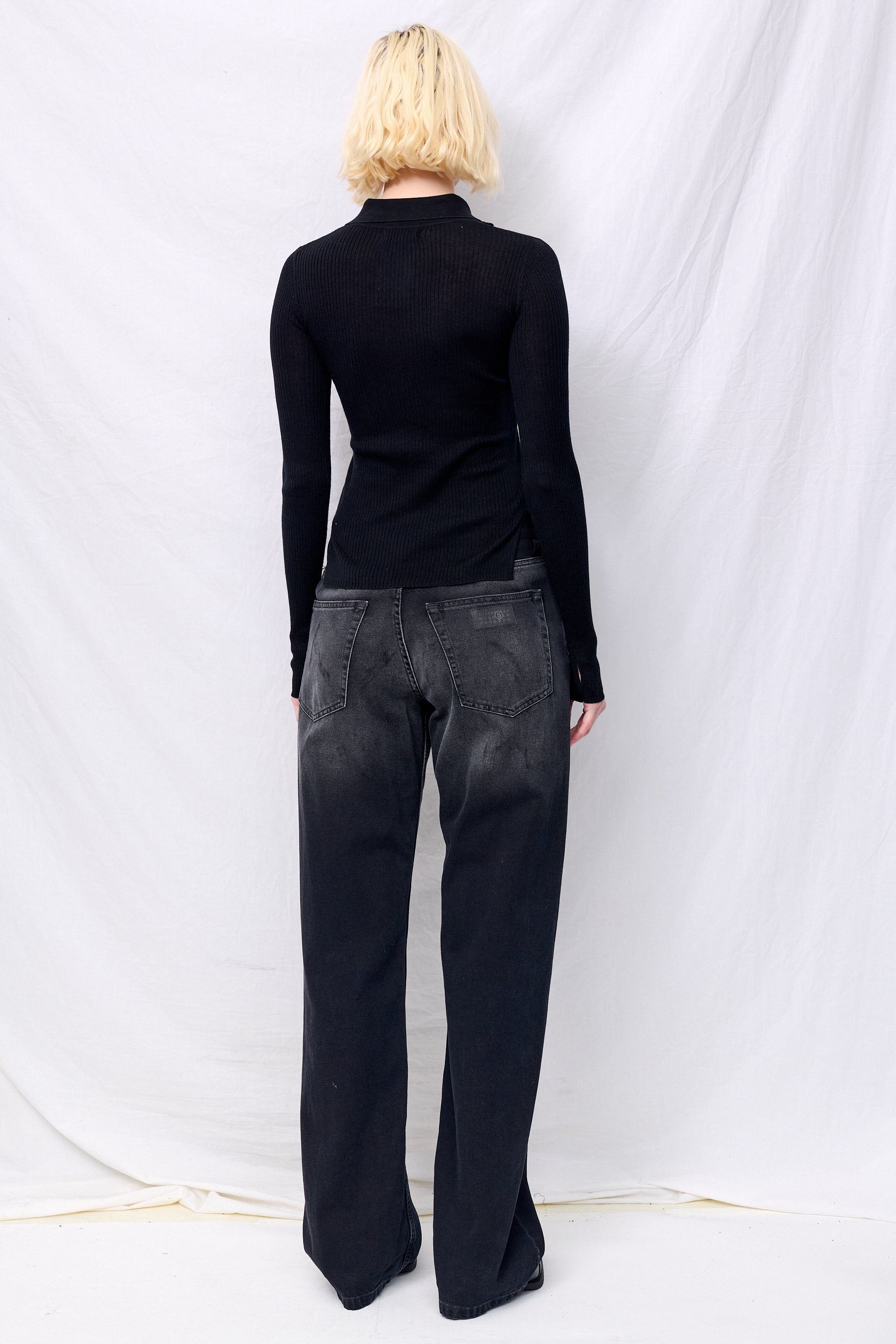 Black Silk Cashmere Ribbed Shirt Cardigan