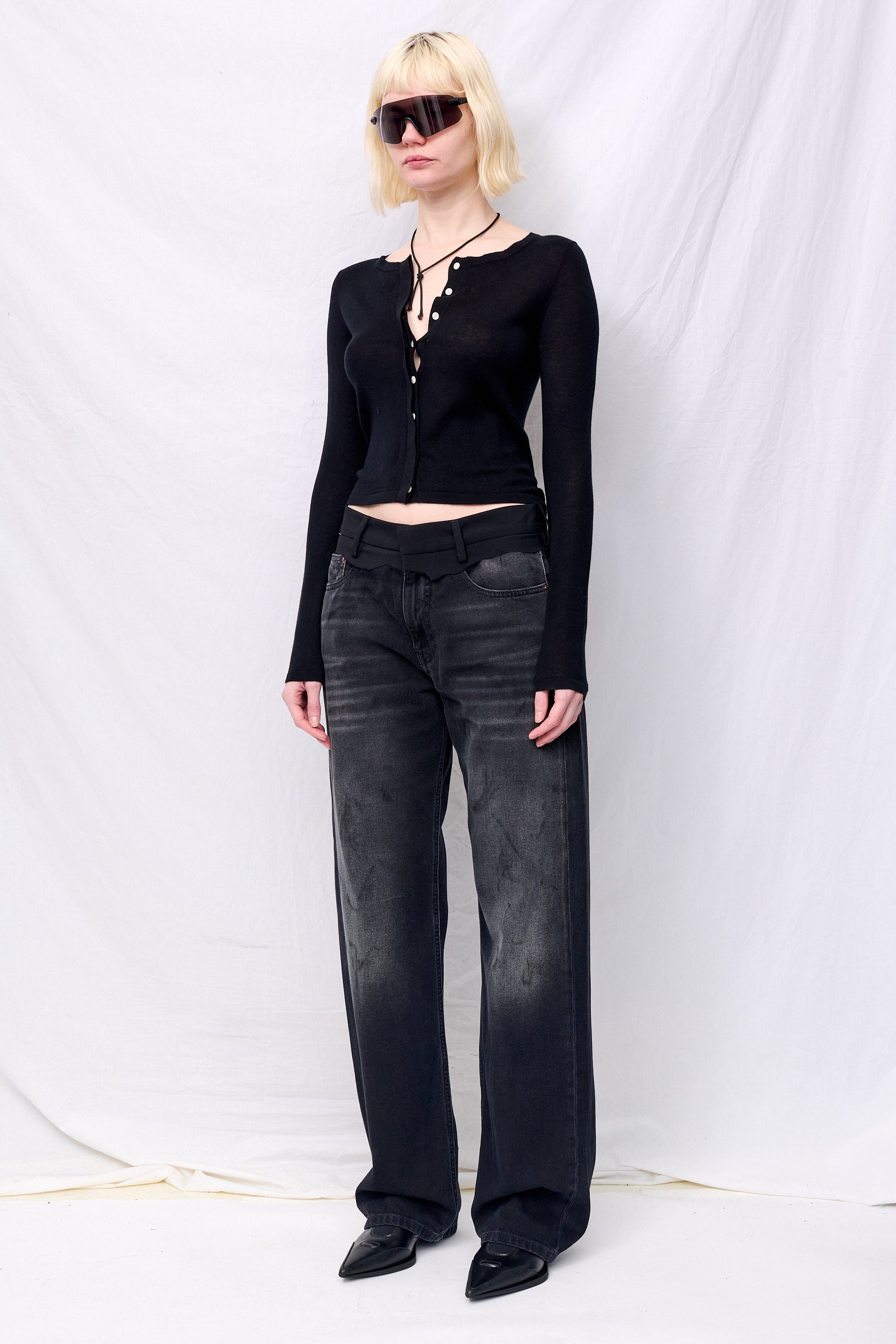 Black Silk Cashmere Hidden Buttoned Cardigan