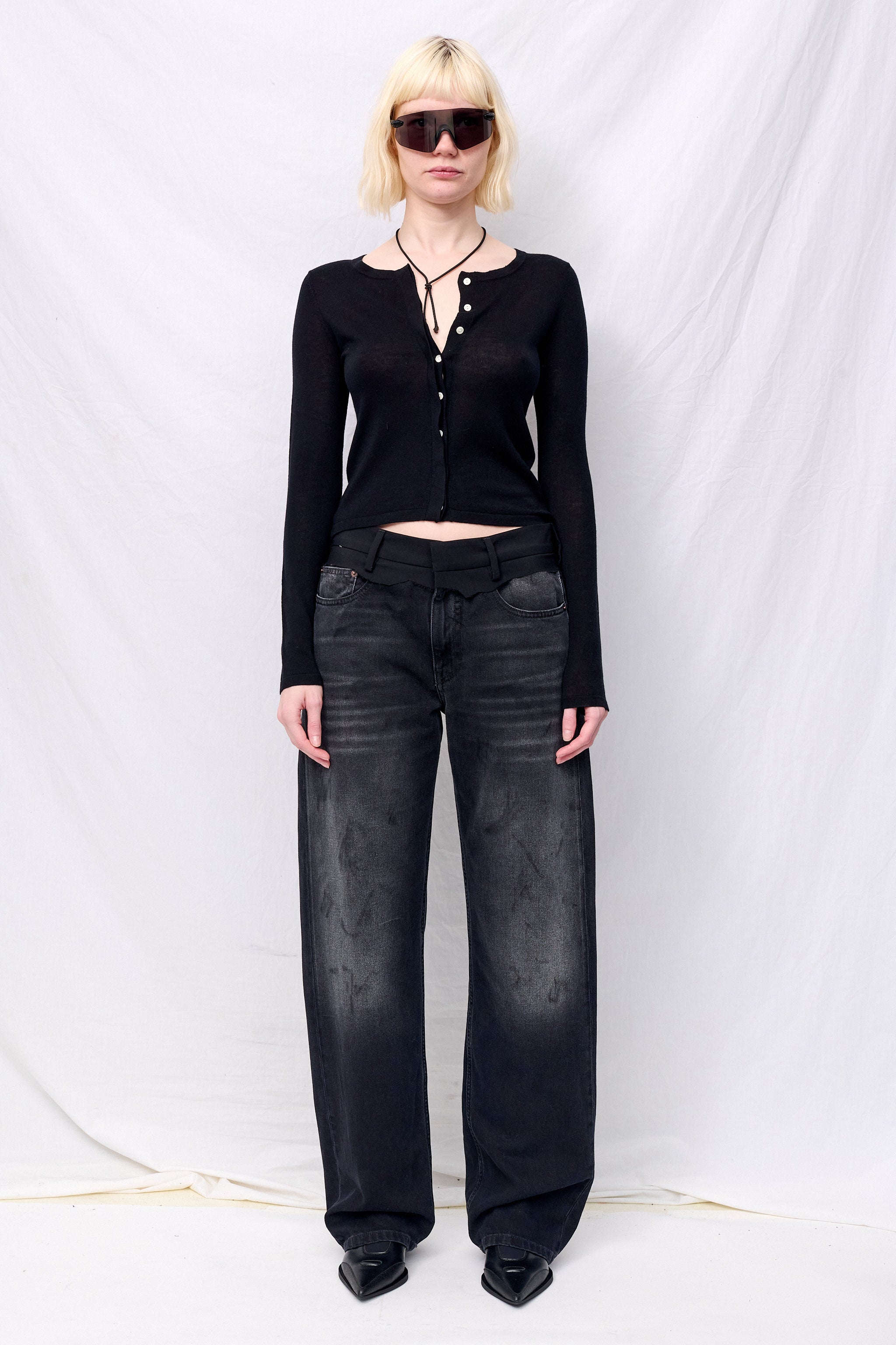 Black Silk Cashmere Hidden Buttoned Cardigan