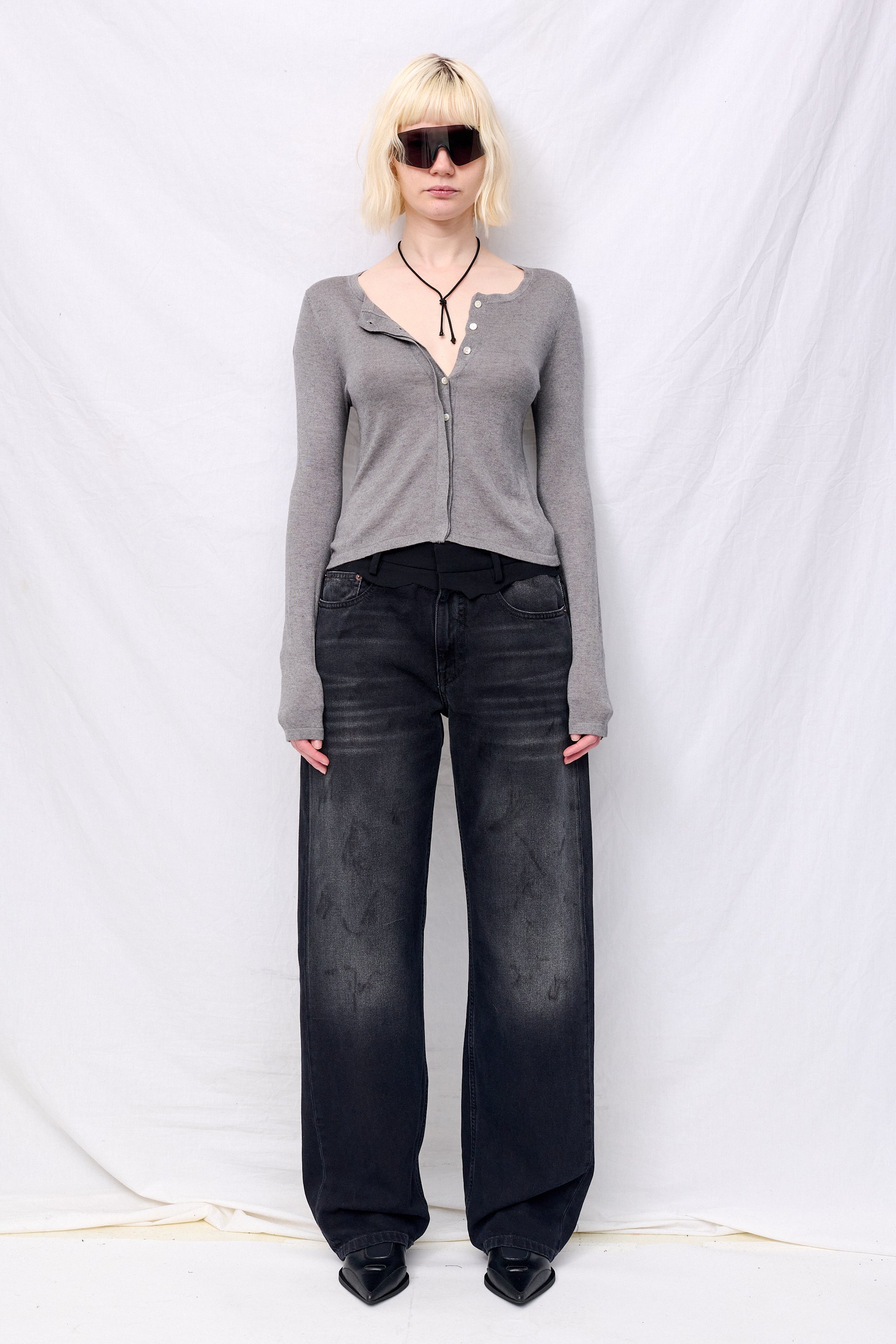 Heather Grey Silk Cashmere Hidden Buttoned Cardigan