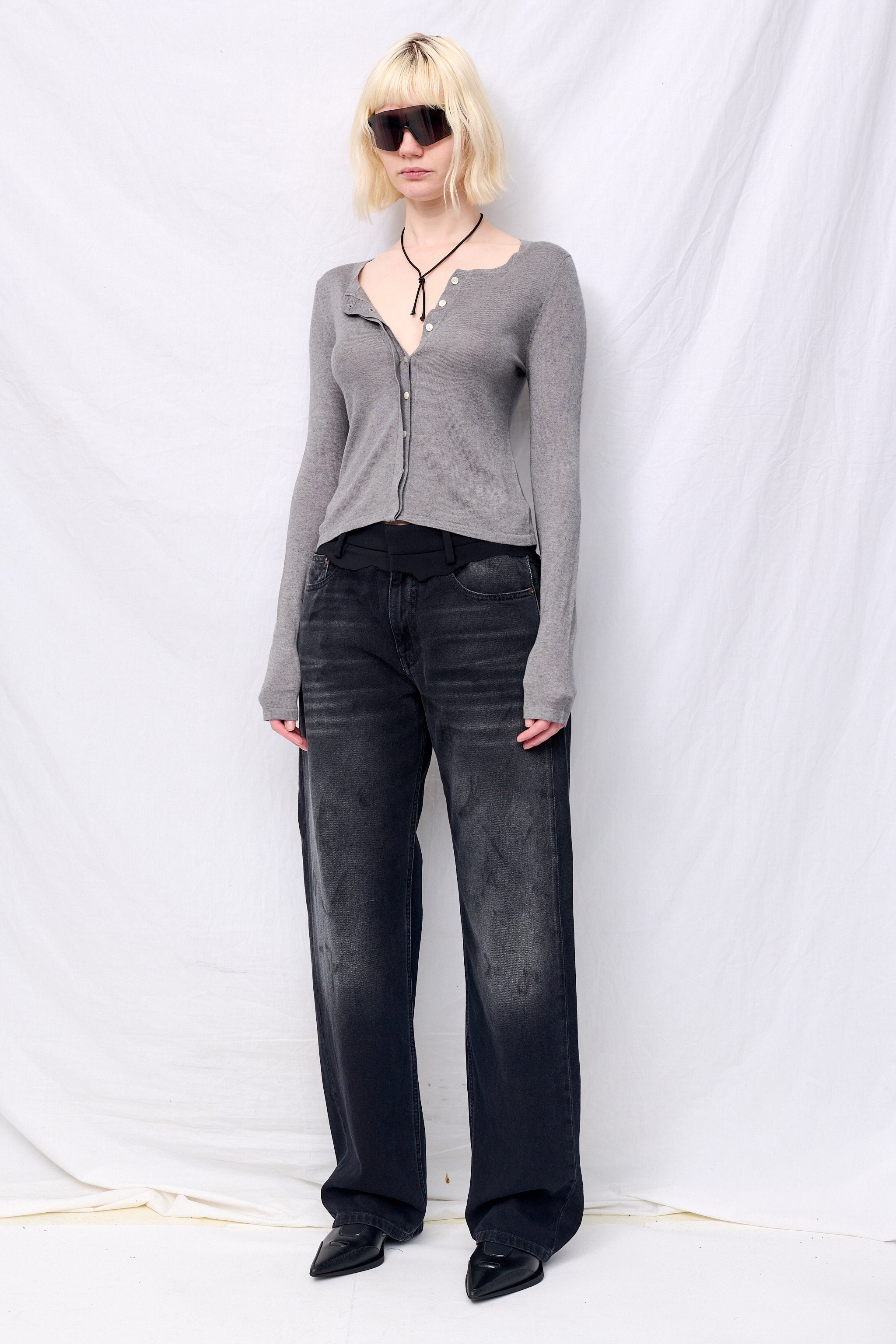 Heather Grey Silk Cashmere Hidden Buttoned Cardigan