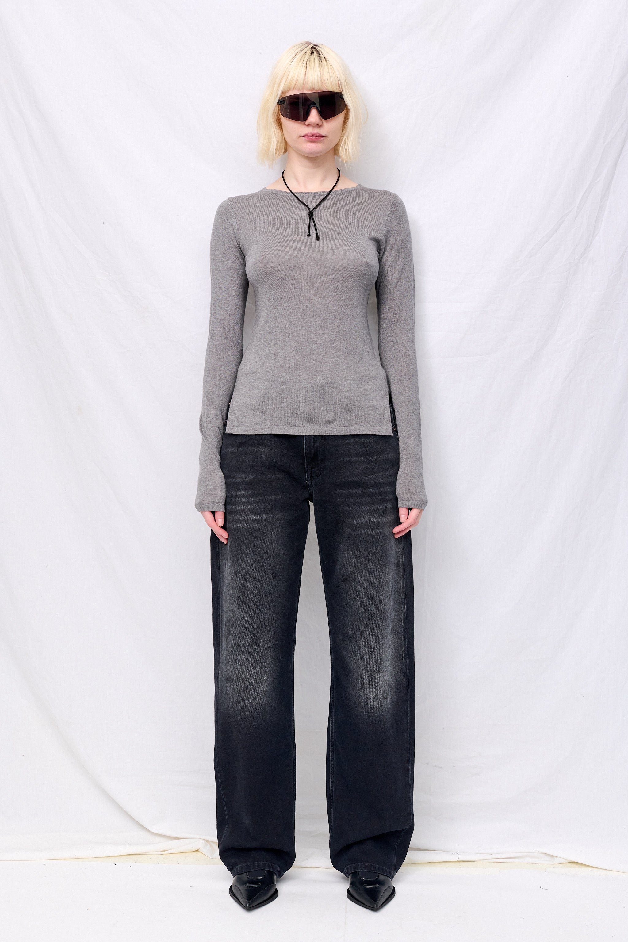 Heather Grey Silk Cashmere Long Sleeve Top