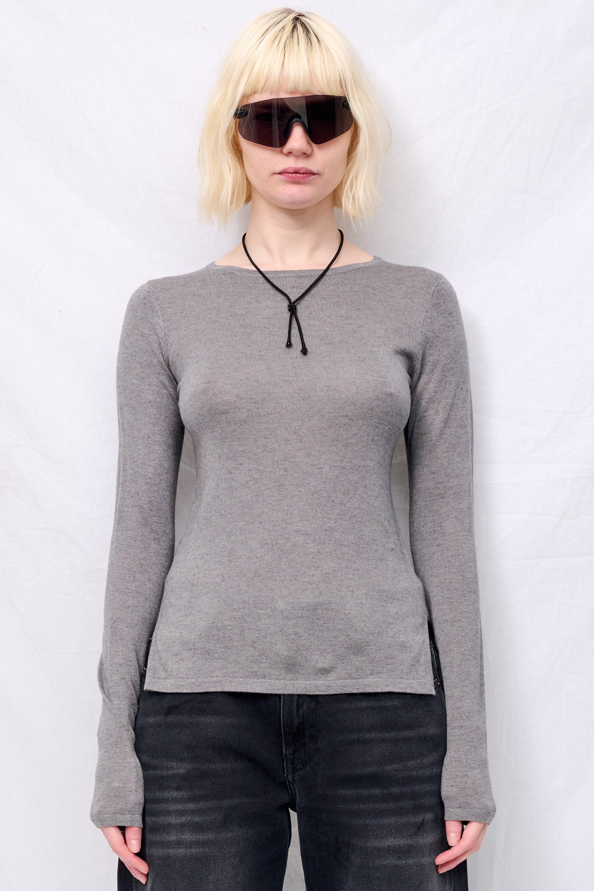 Heather Grey Silk Cashmere Long Sleeve Top