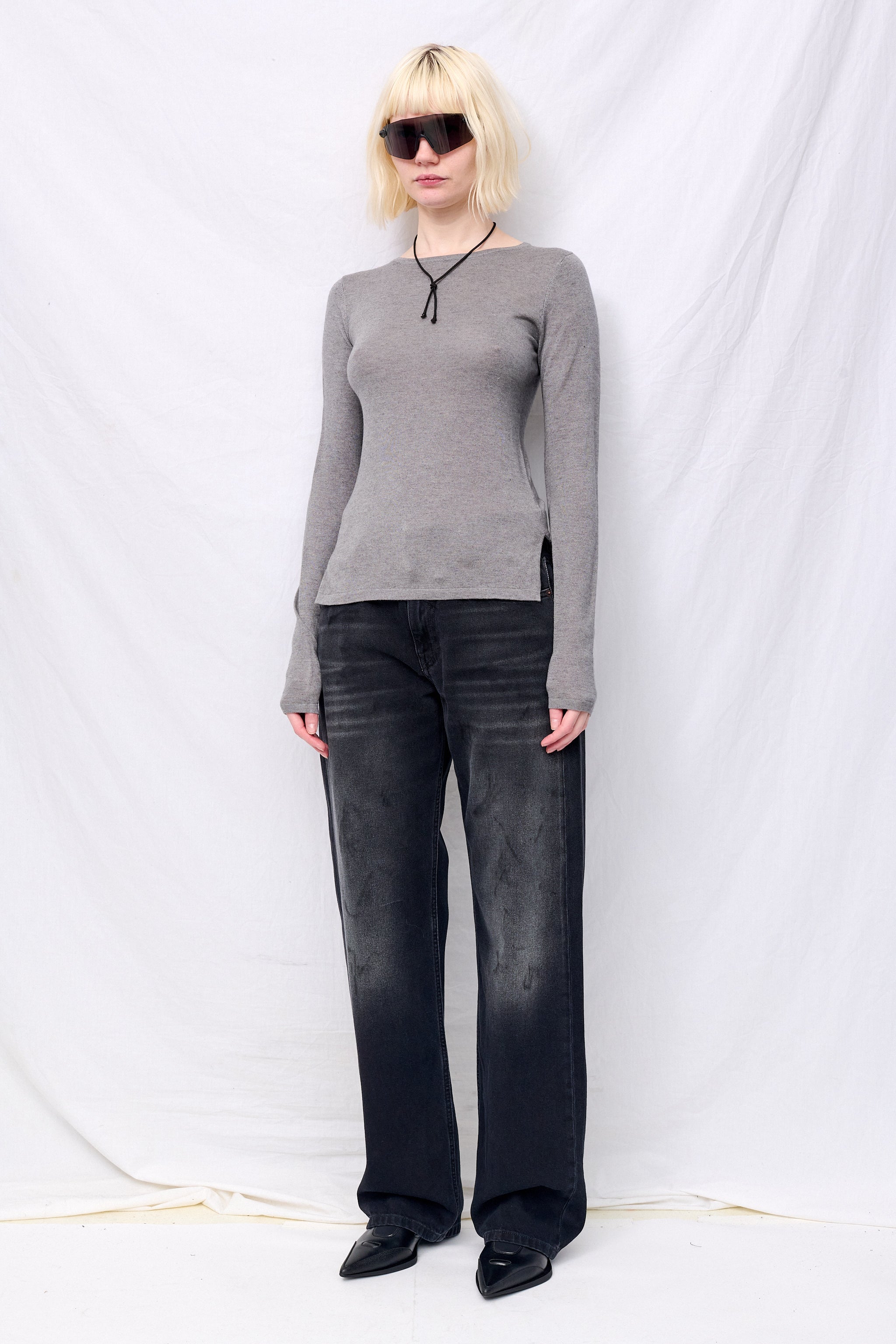 Heather Grey Silk Cashmere Long Sleeve Top