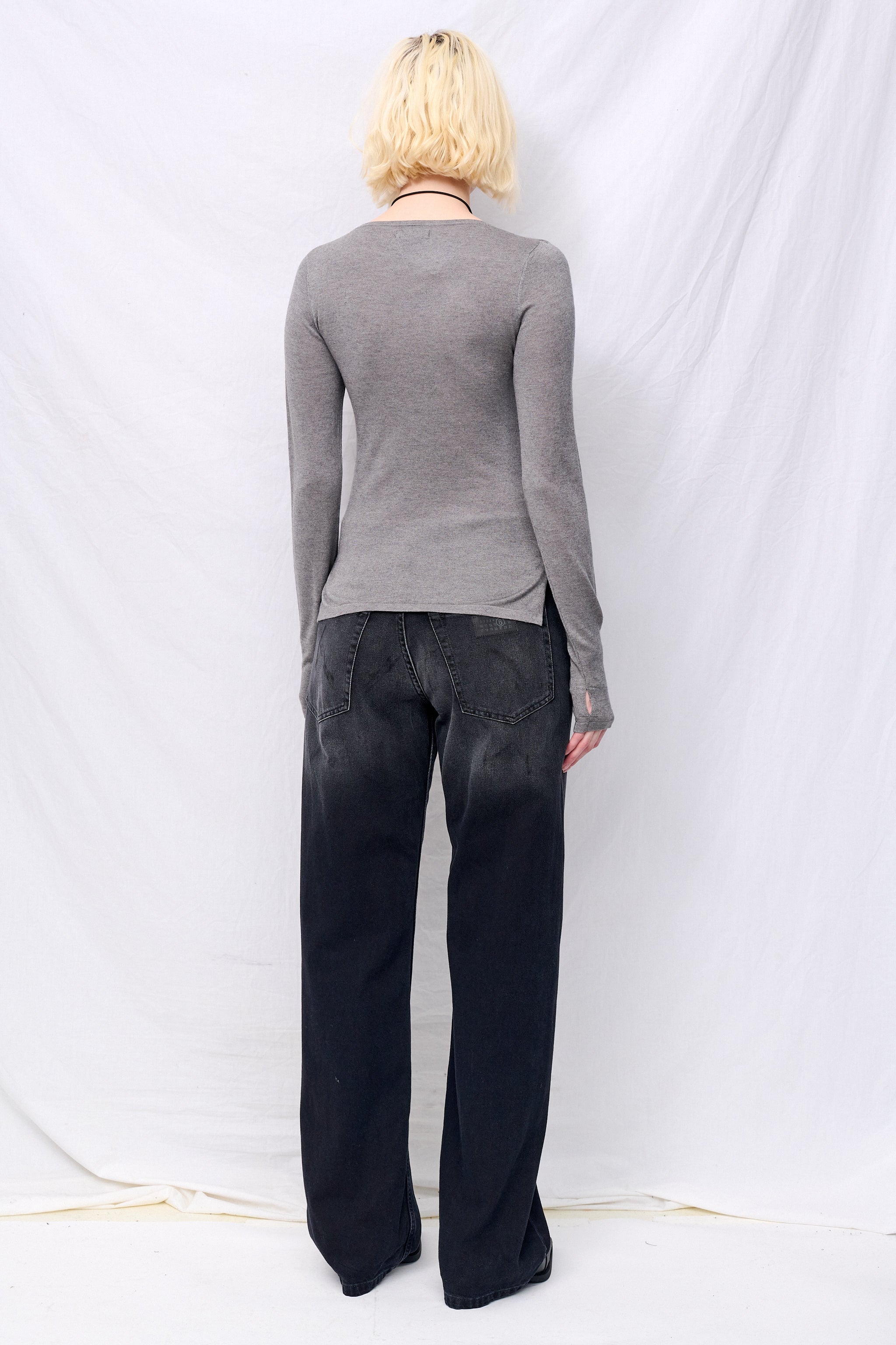 Heather Grey Silk Cashmere Long Sleeve Top