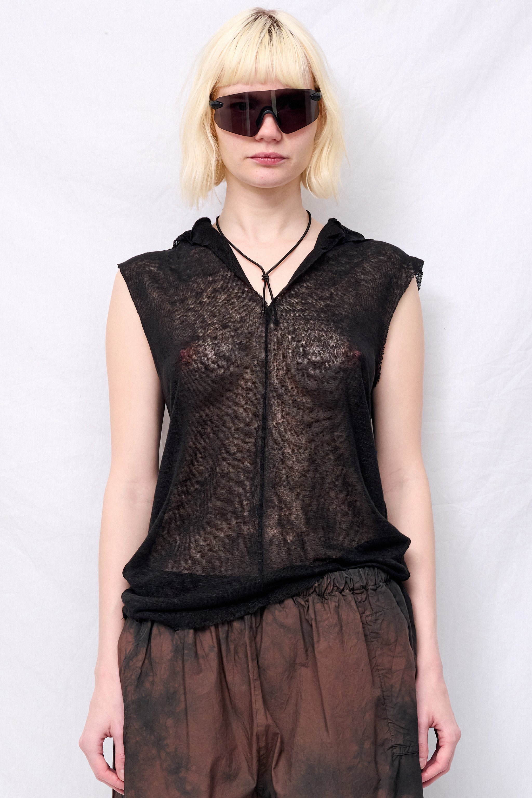 No. 333 Black Linen Jersey Hooded Top