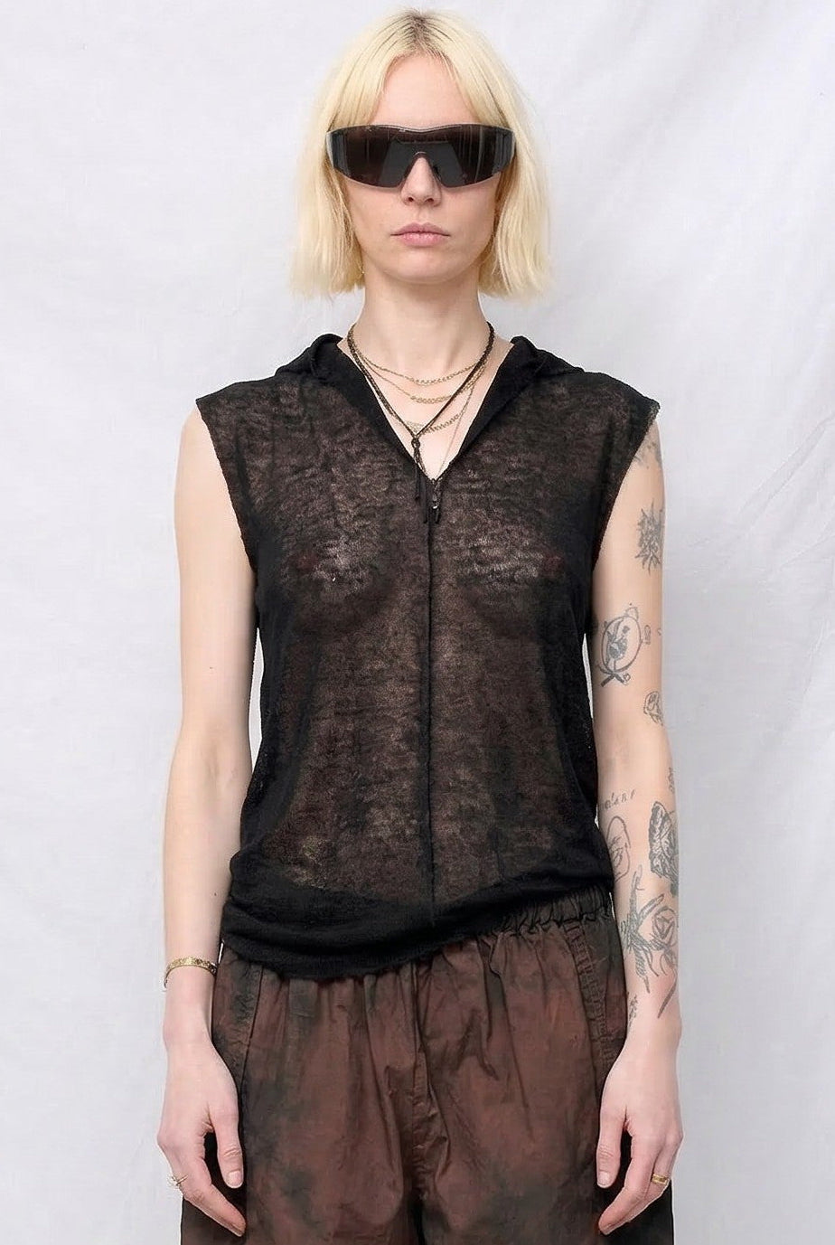 No. 333 Black Linen Jersey Hooded Top