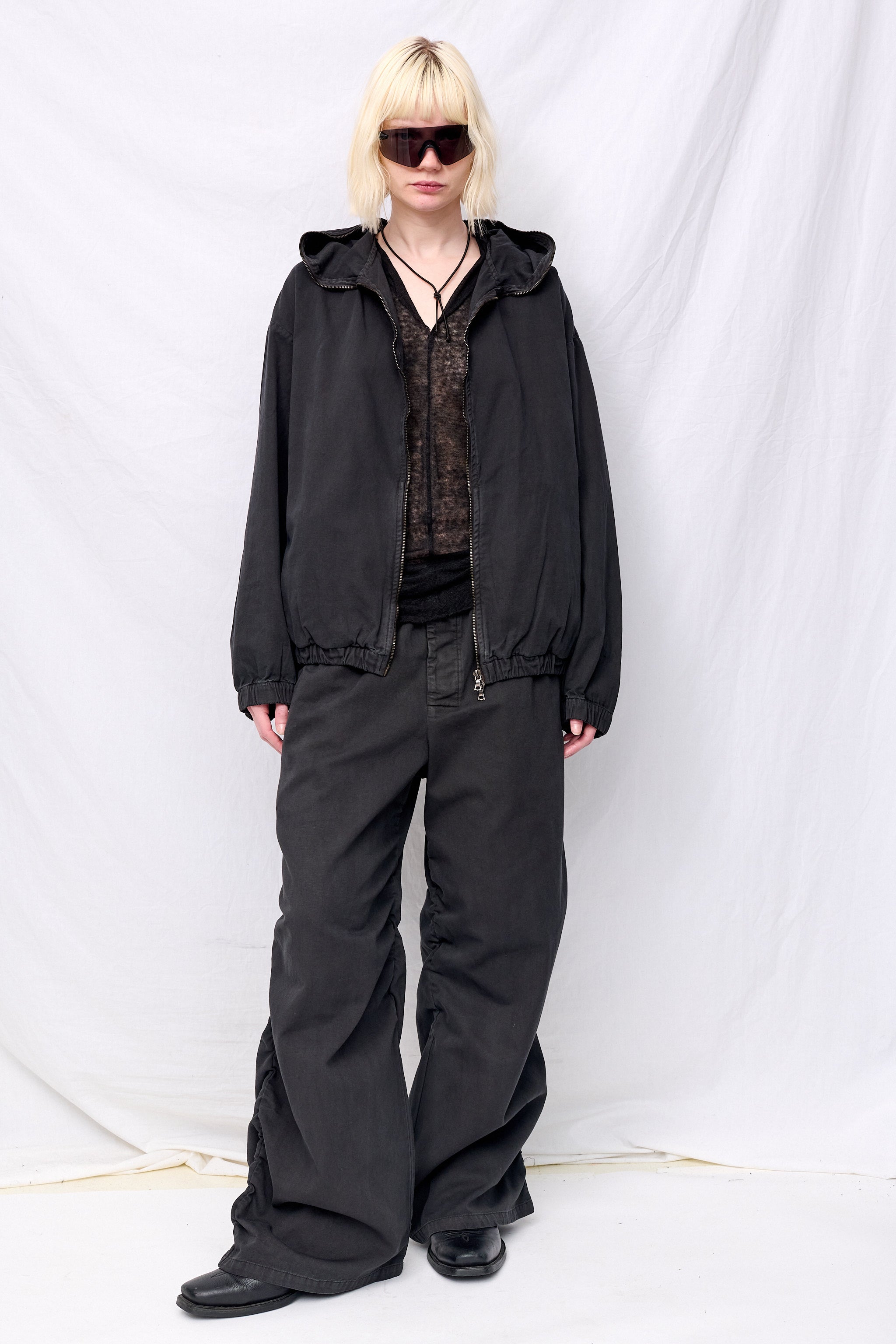 No. 216 Black Thin Canvas Hooded Jacket