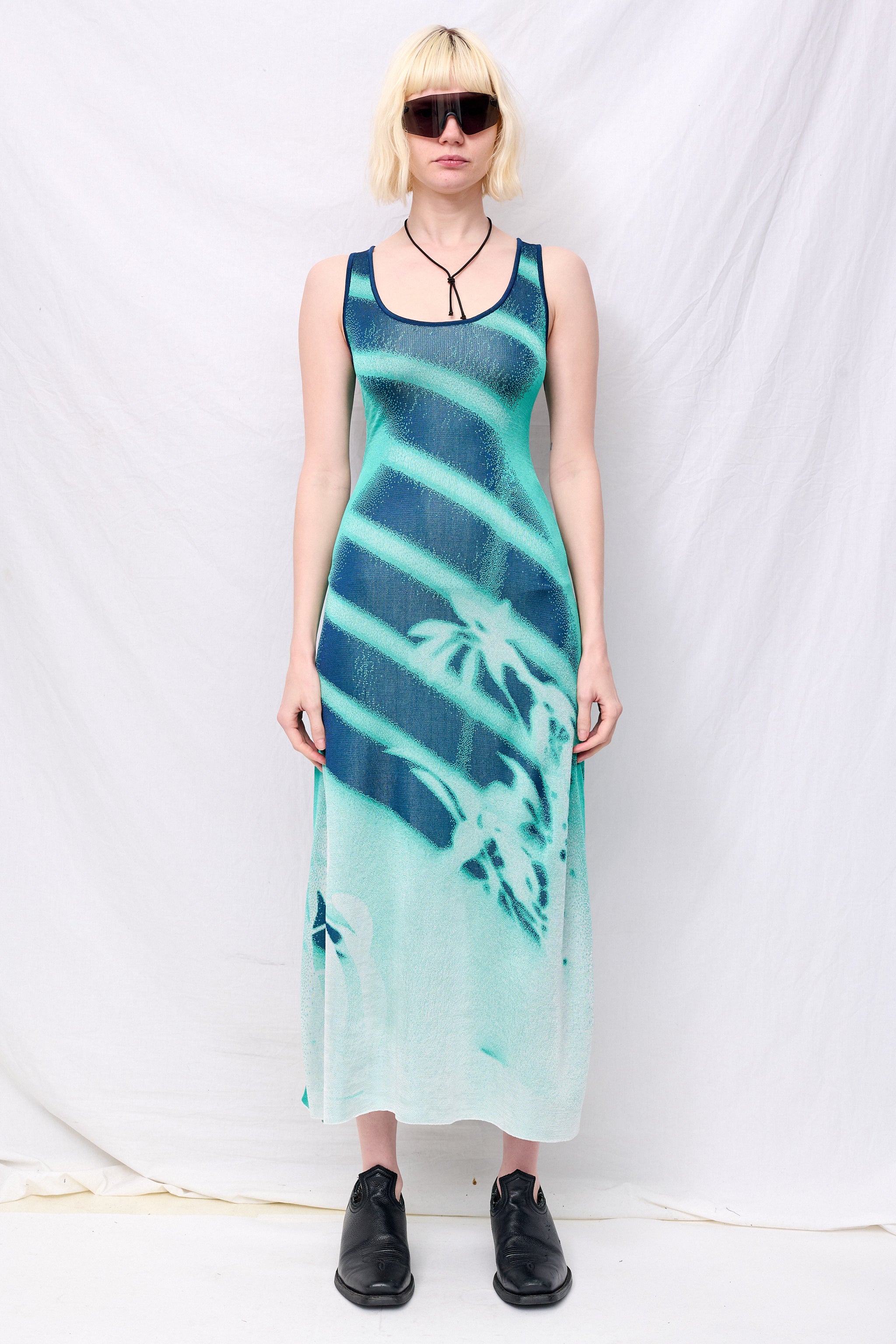 Turquoise Nikki Window Print Tank Dress