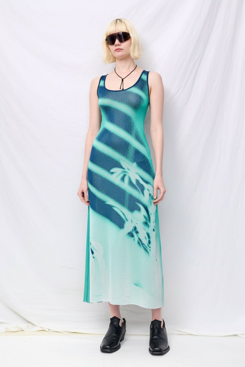 Turquoise Nikki Window Print Tank Dress