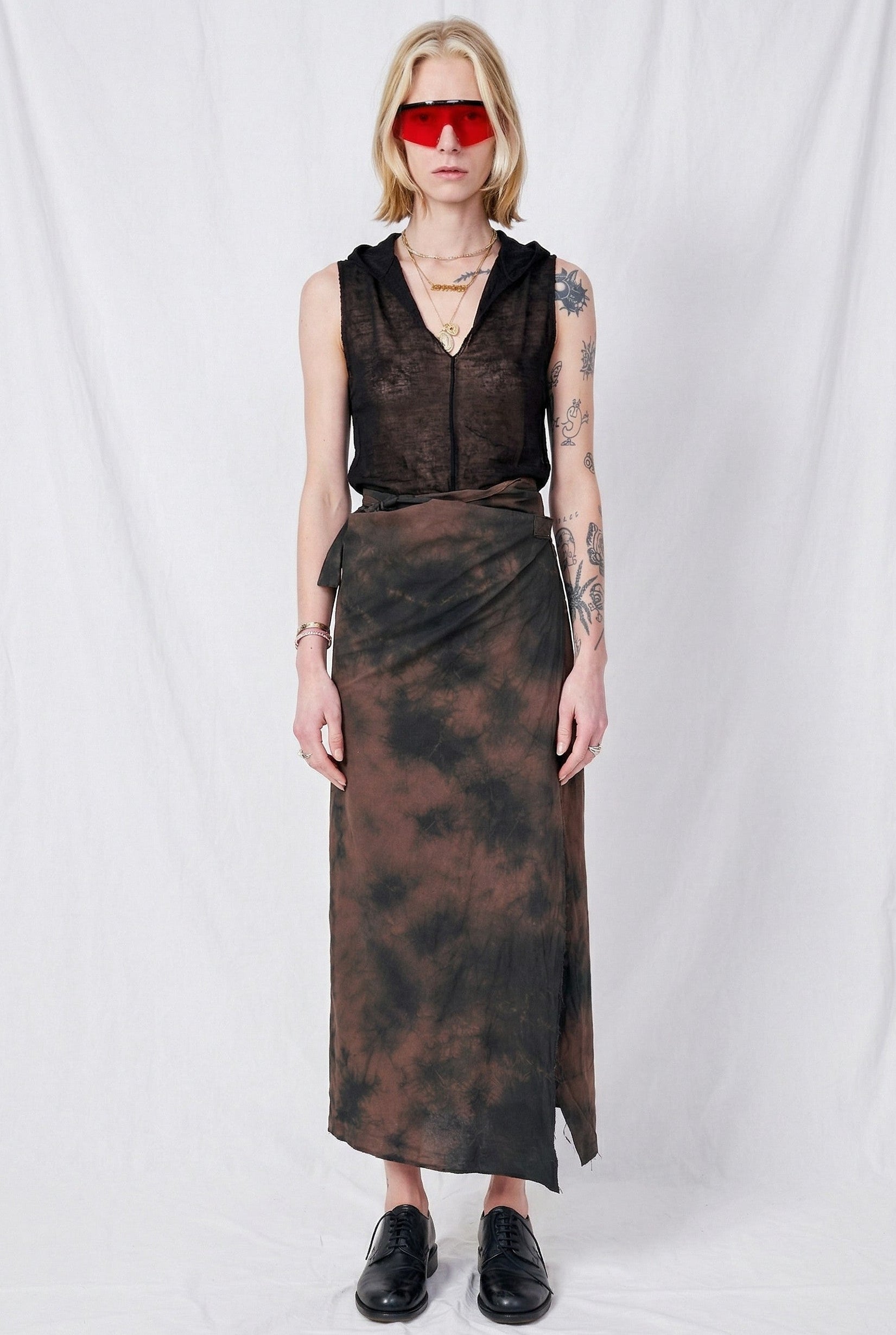 No.304 Black/Brown Poplin Wrap Skirt