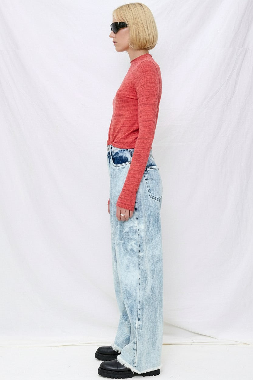 Blue Acid Washed Denim Boyfriend Jeans