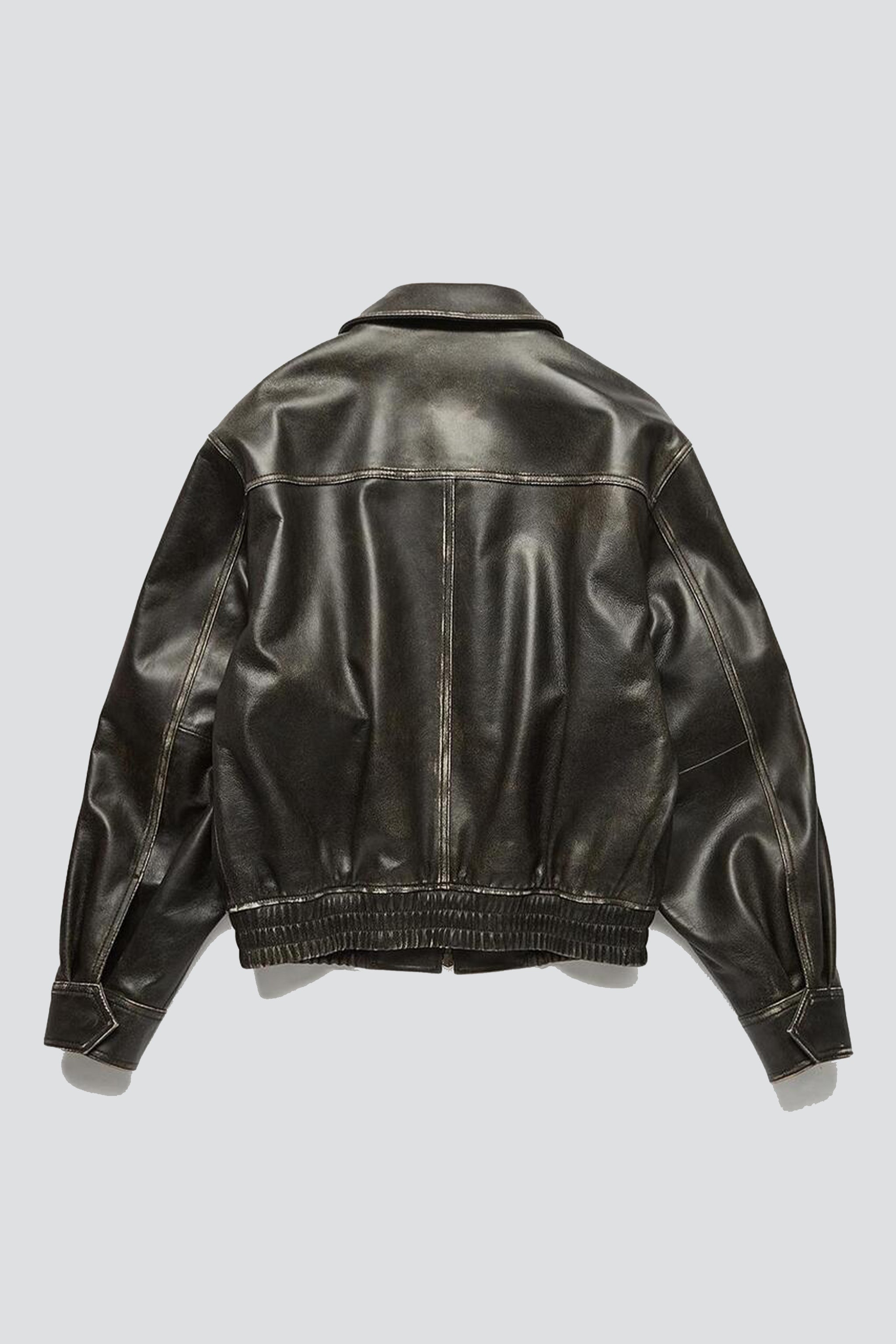 Unisex Brushed Black Italian Lambskin Leather Blouson