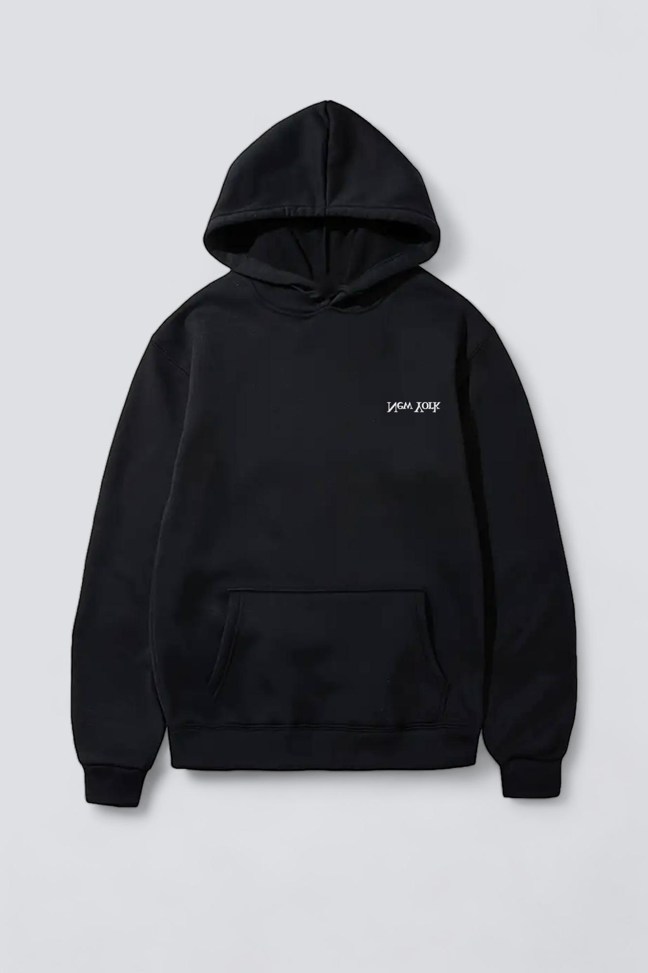 Black Embroidered New York Chest Logo Hoodie