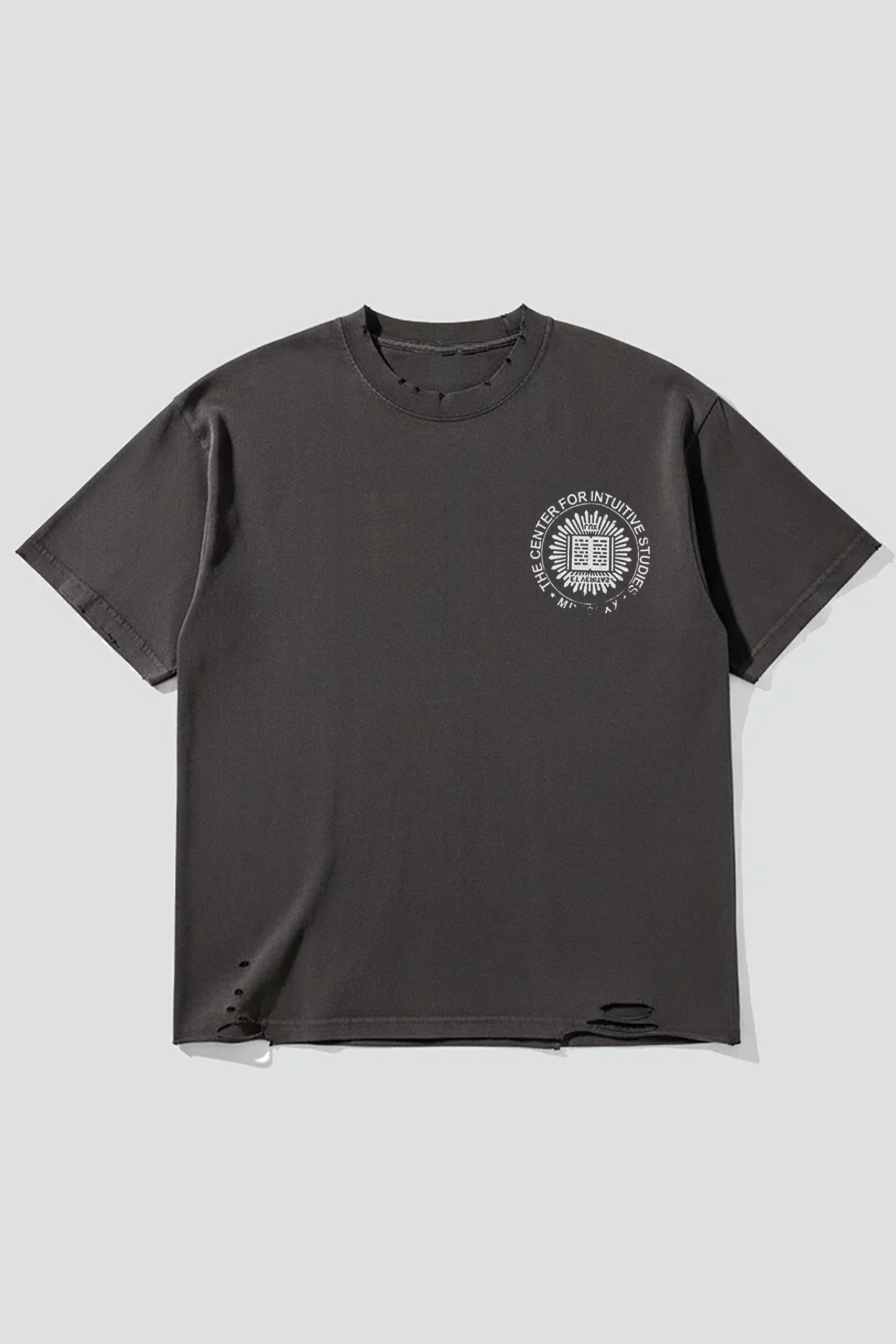 Washed Black Distressed Faded Intuitive Circle Logo T-Shirt