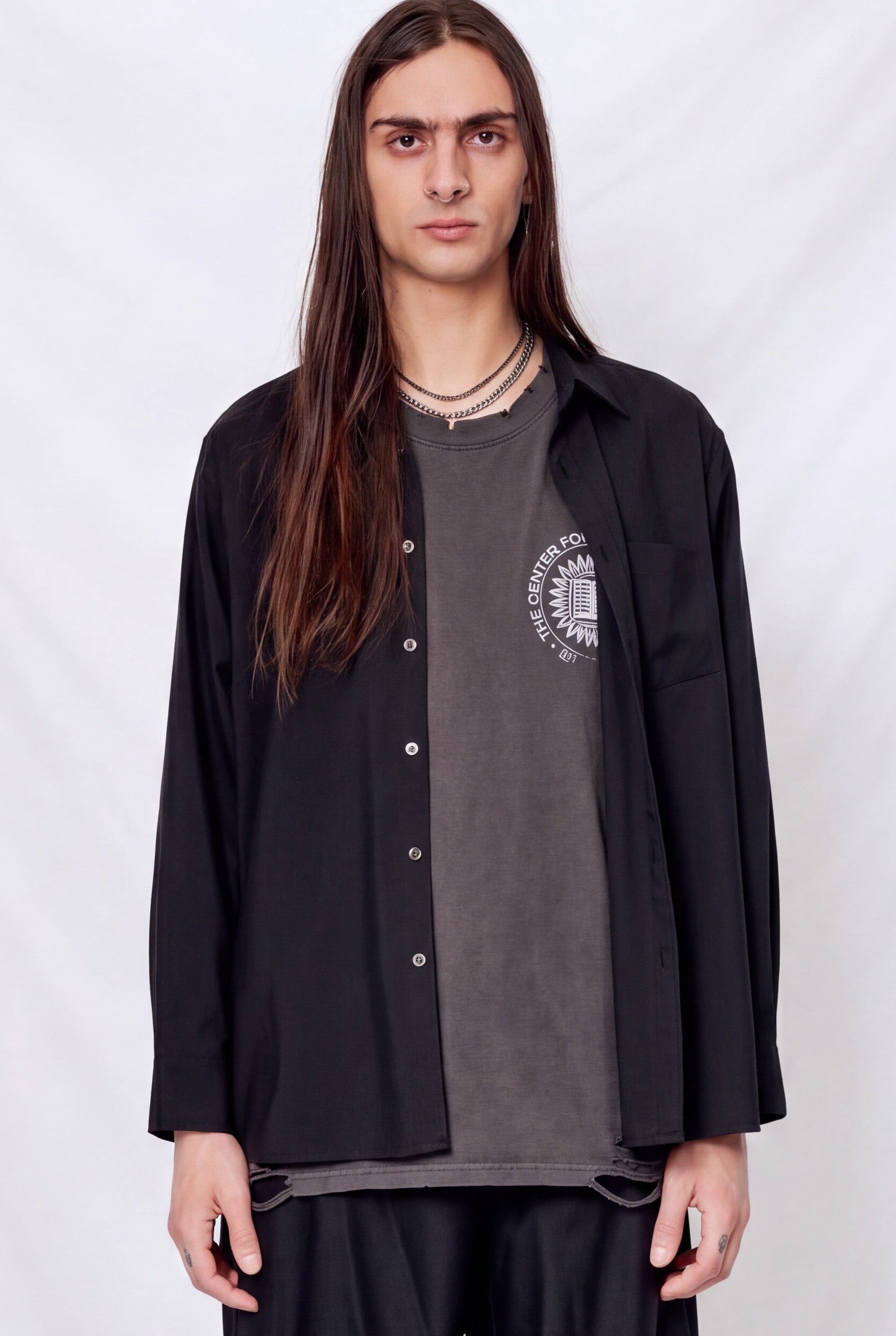 Washed Black Distressed Faded Intuitive Circle Logo T-Shirt