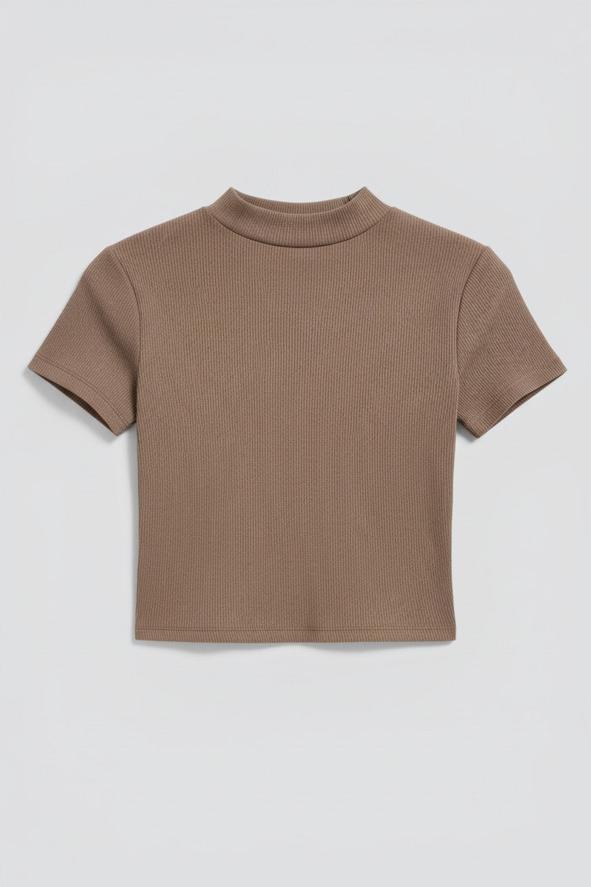 Grey Green Slim Fit Mock Neck T-Shirt