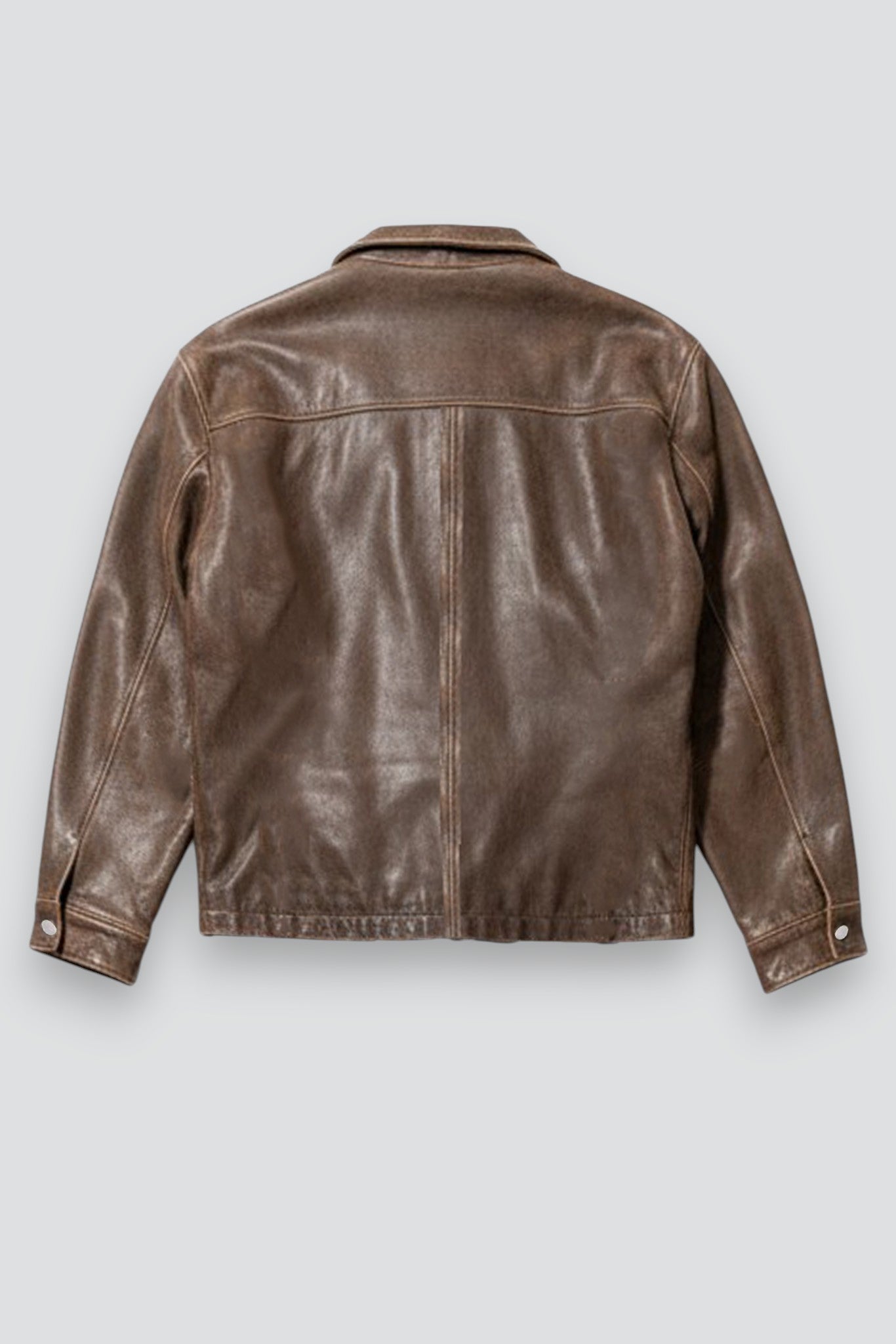 Brown Cracked Leather Zip Jacket - Assembly New York