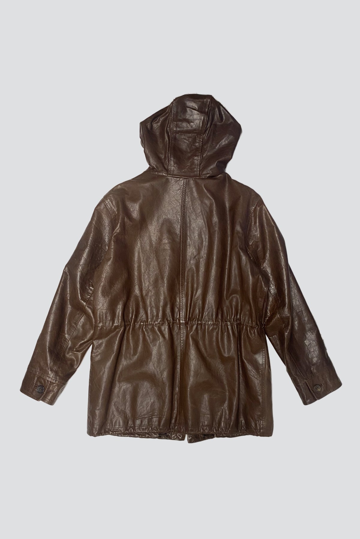 Brown Italian Leather Hooded Parka