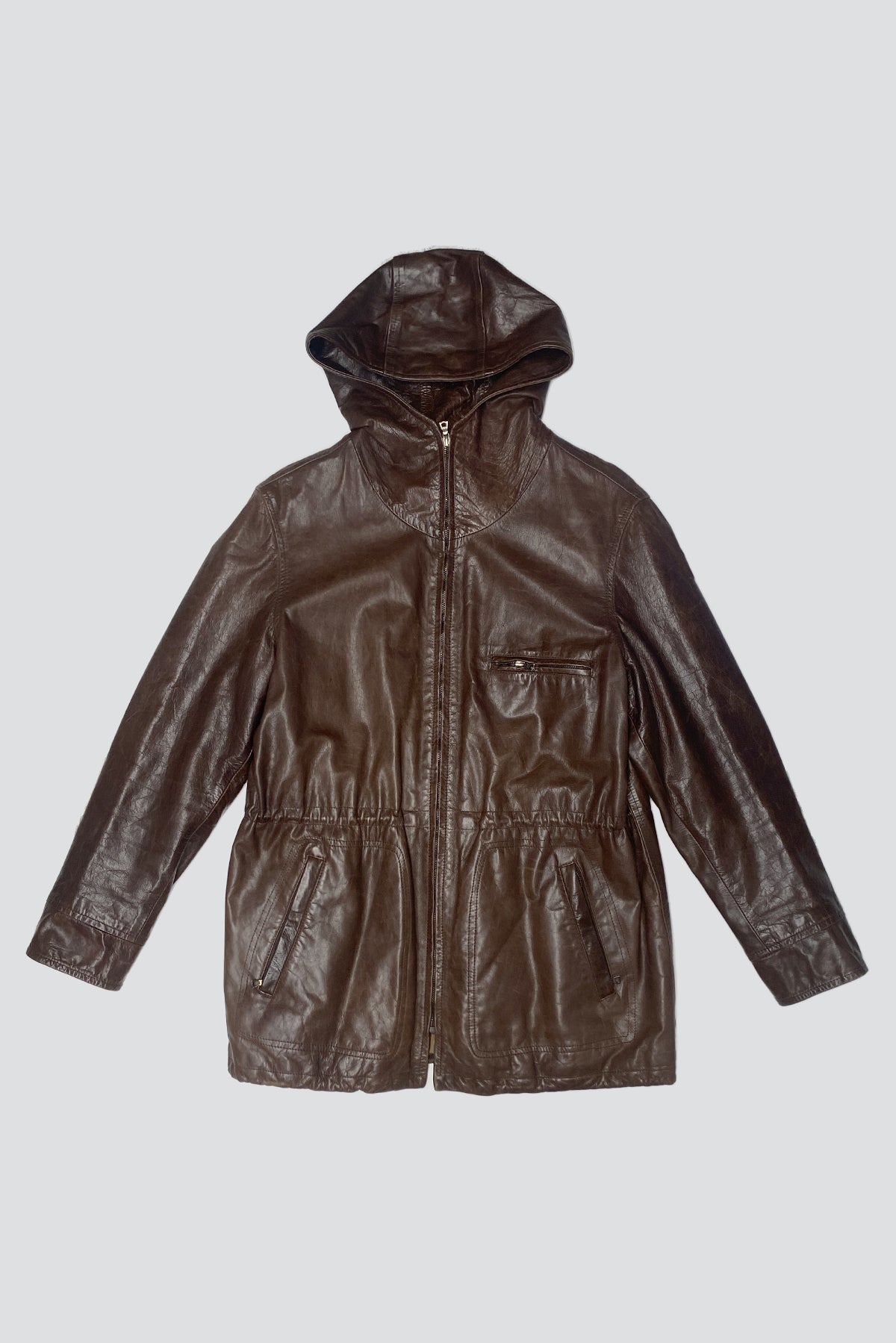 Brown Italian Leather Hooded Parka