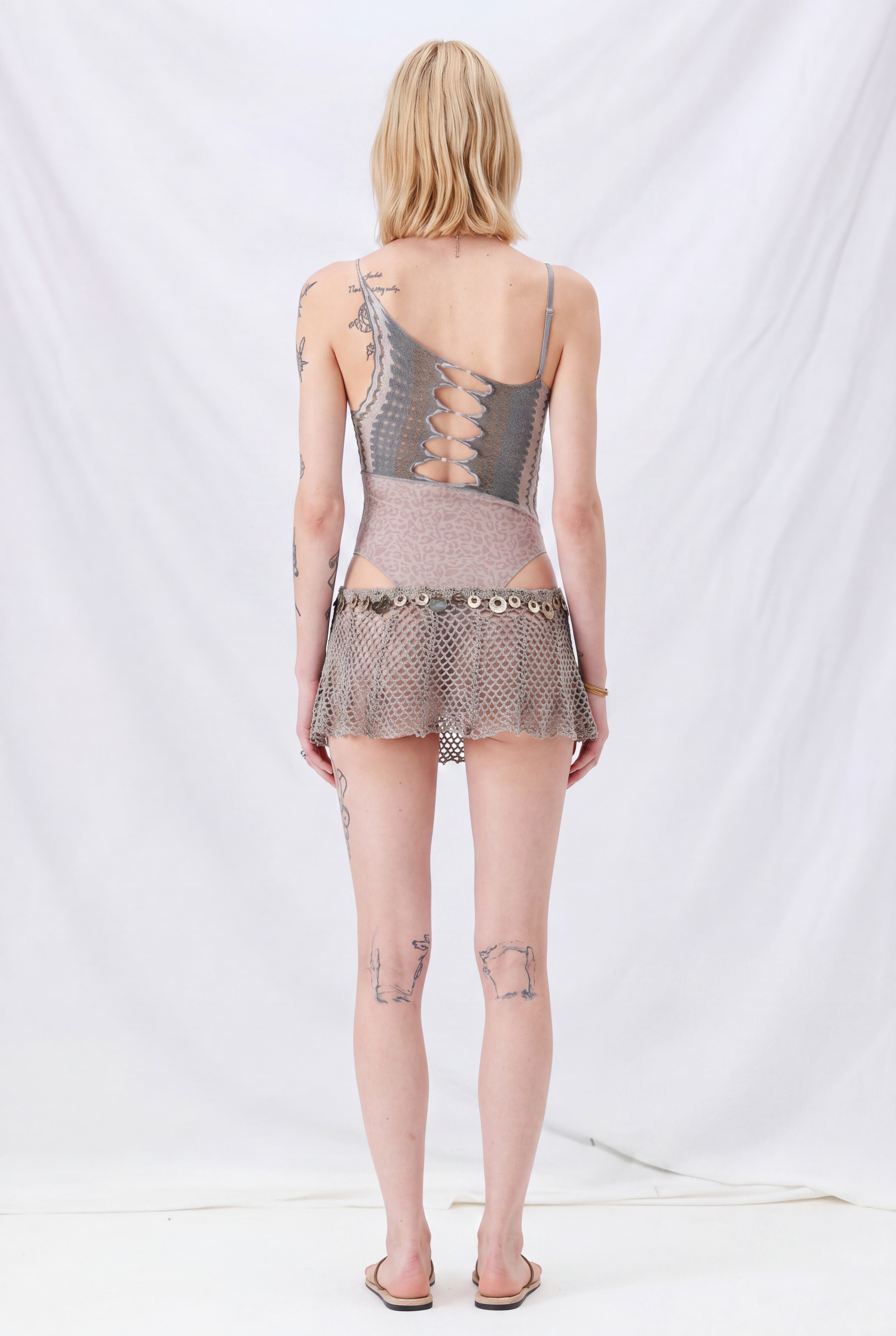 Marsh Ripple Knit Combo Leopard Mesh Bodysuit