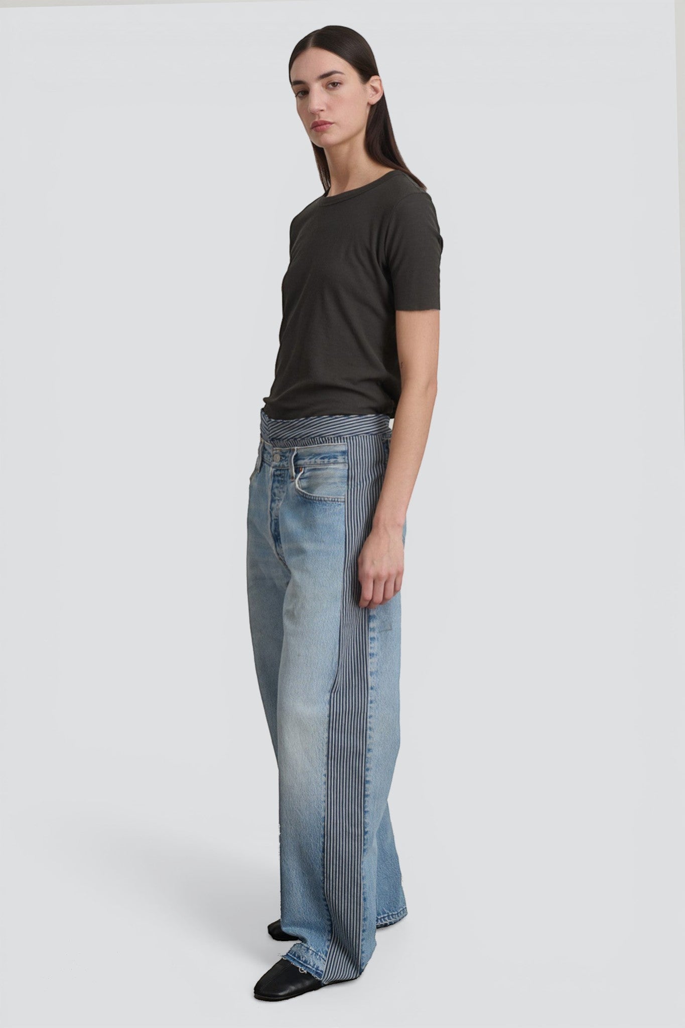 Vintage Indigo White Stripe Double Waistband Rework Jean
