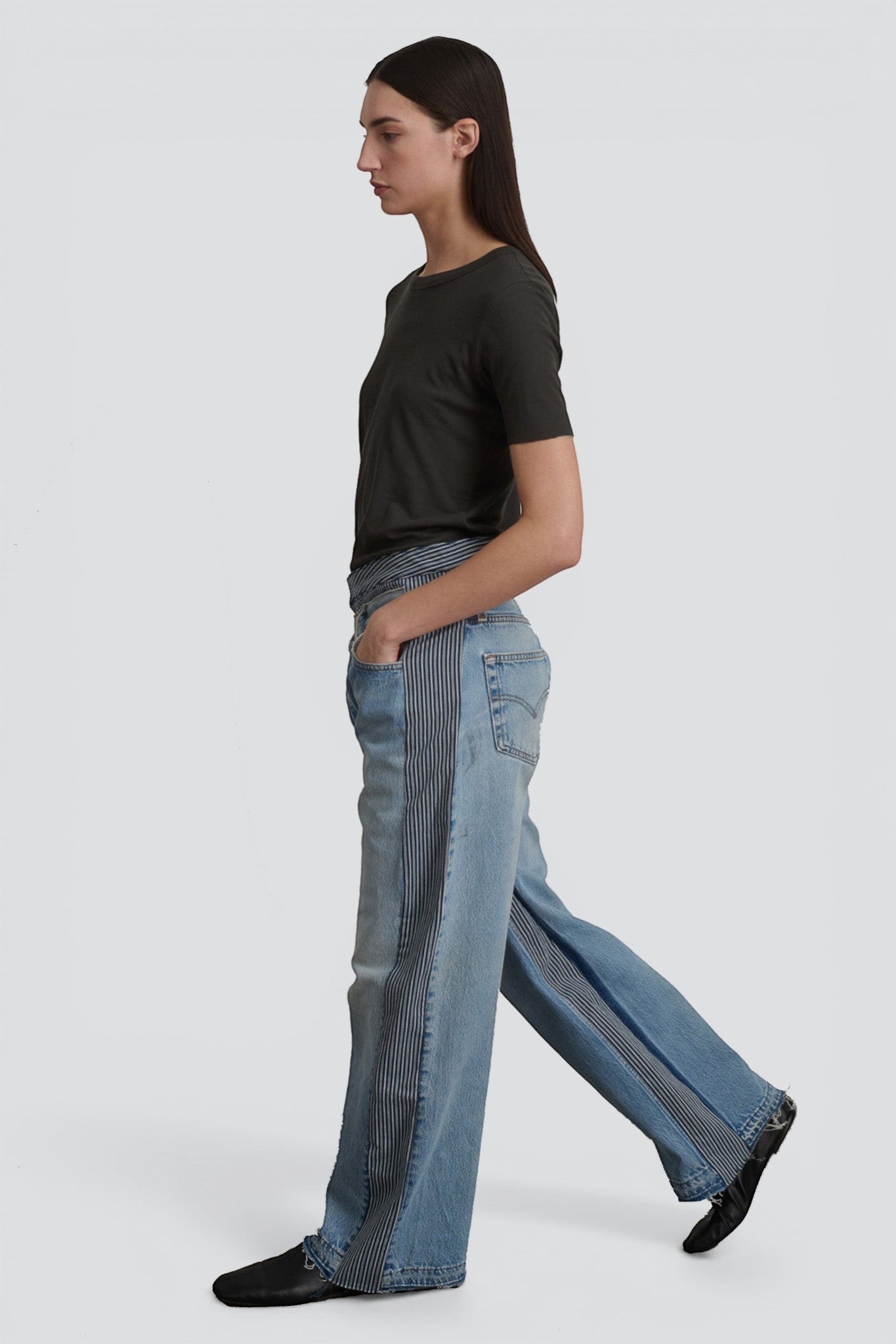 Vintage Indigo White Stripe Double Waistband Rework Jean