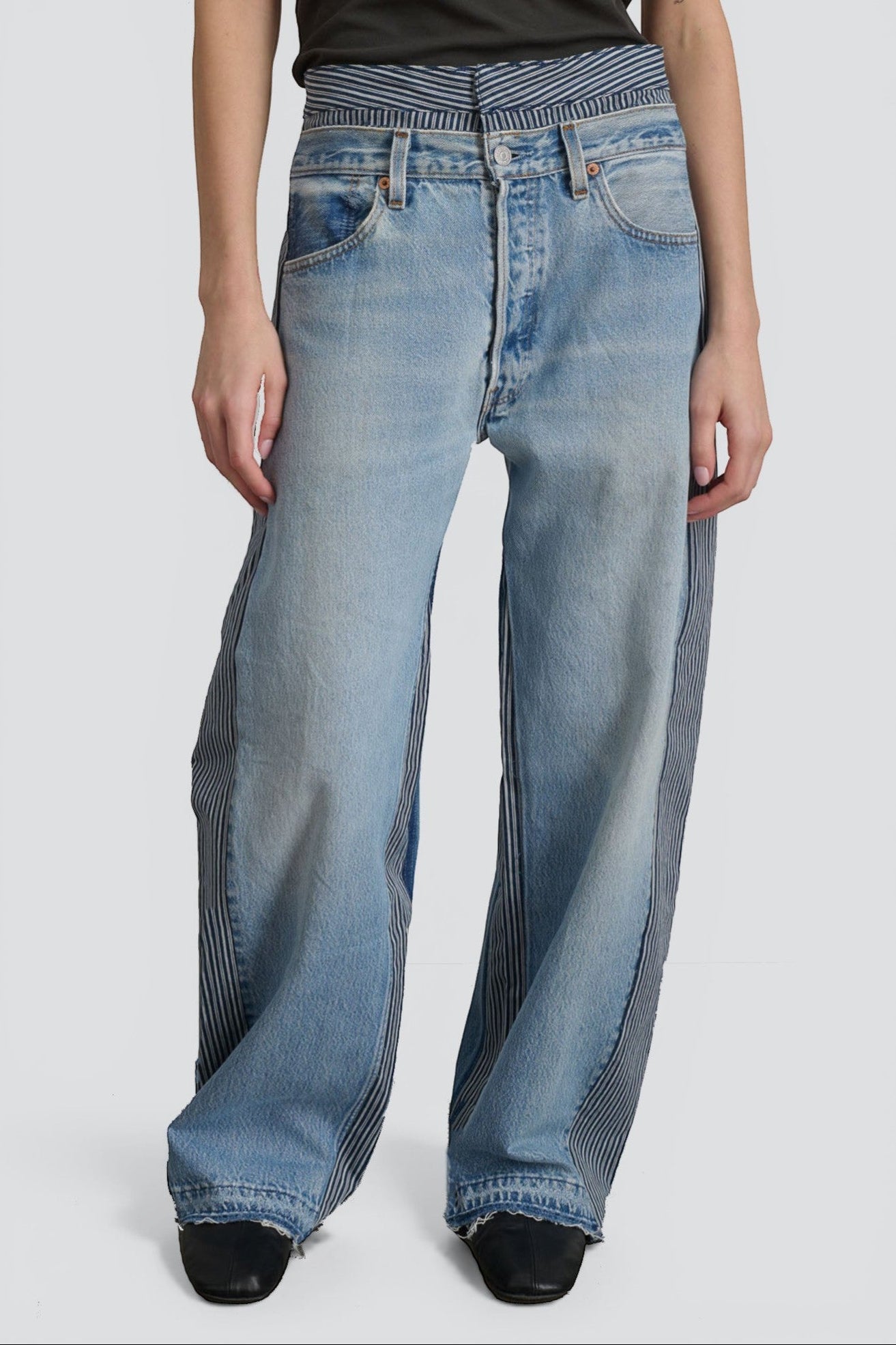 Vintage Indigo White Stripe Double Waistband Rework Jean